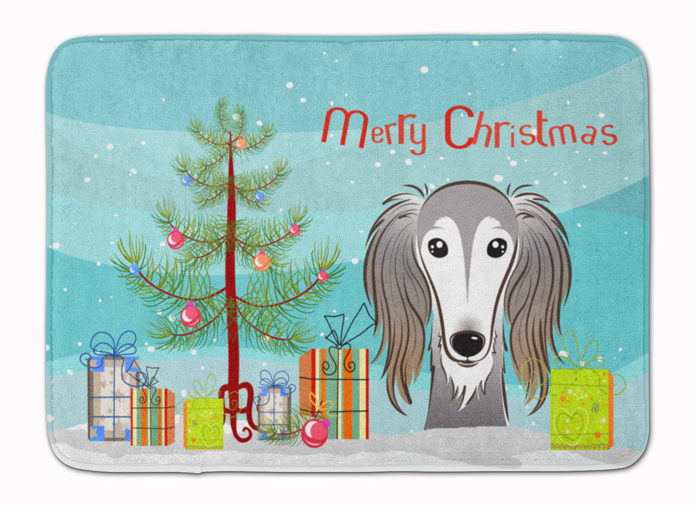 Christmas Tree and Saluki Machine Washable Memory Foam Mat BB1601RUG - the-store.com