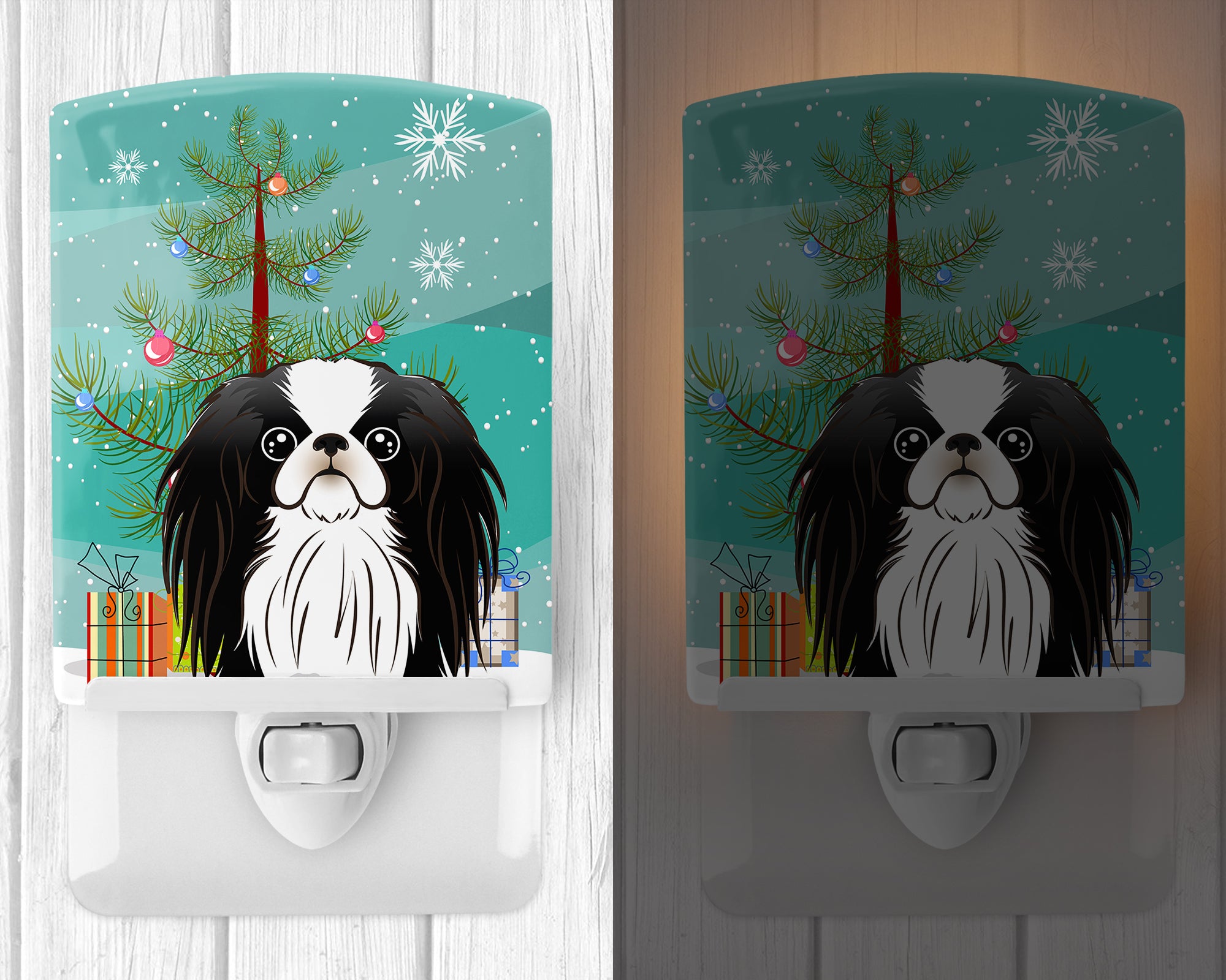 Christmas Tree and Japanese Chin Ceramic Night Light BB1602CNL - the-store.com