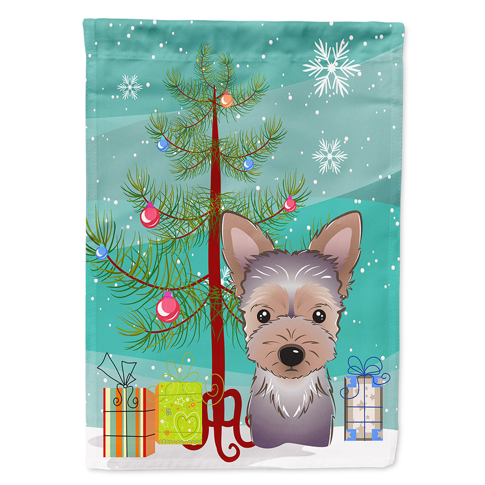 Christmas Tree and Yorkie Puppy Flag Canvas House Size BB1604CHF  the-store.com.