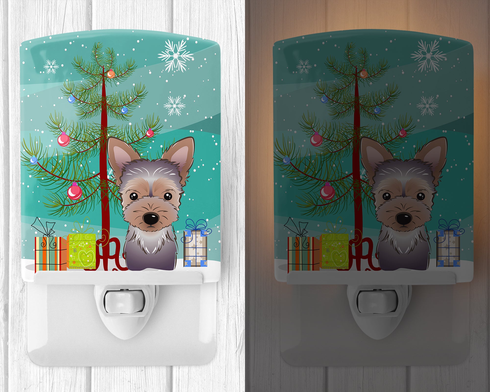 Christmas Tree and Yorkie Puppy Ceramic Night Light BB1604CNL - the-store.com