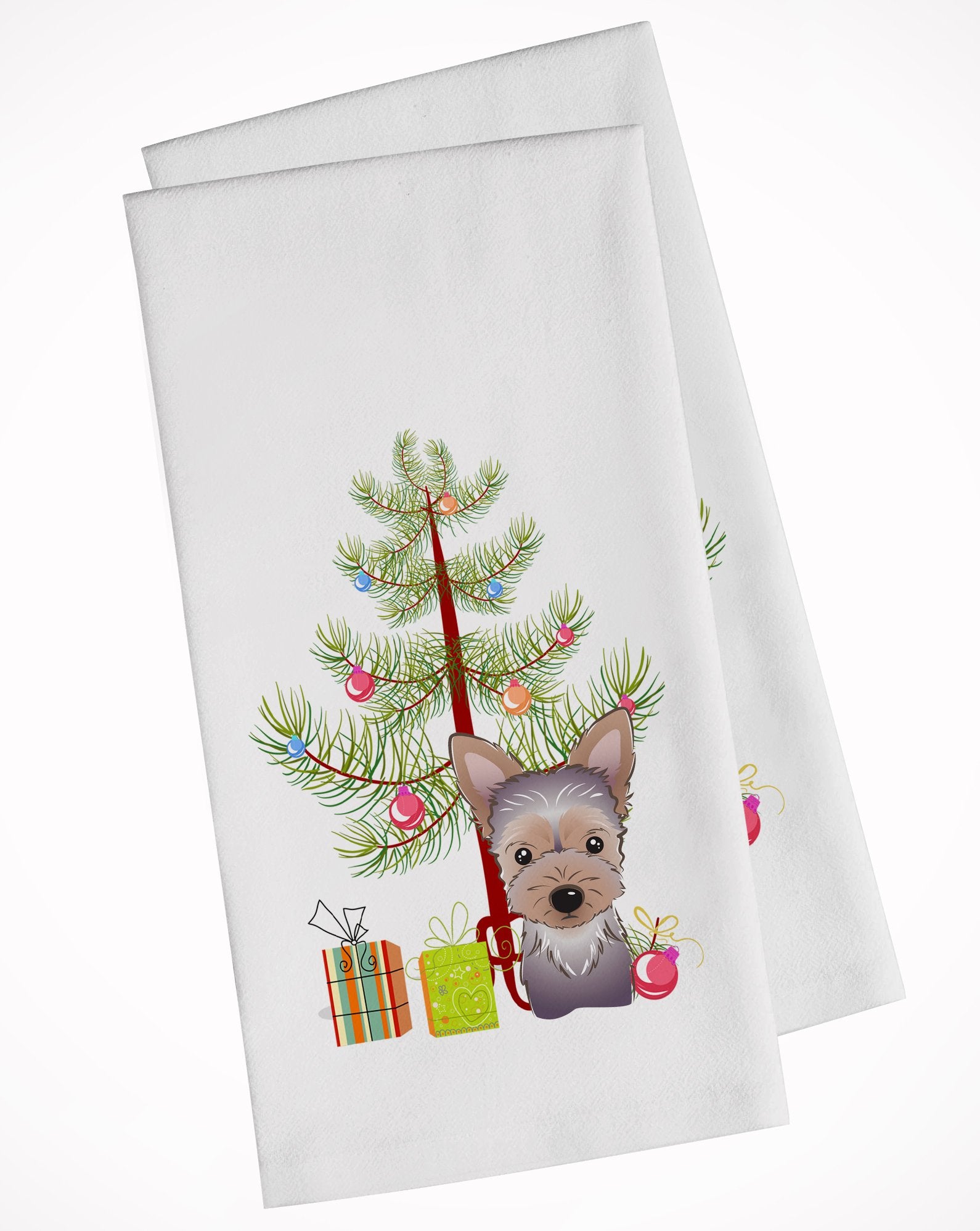 Christmas Tree and Yorkie Puppy White Kitchen Towel Set of 2 BB1604WTKT by Caroline's Treasures