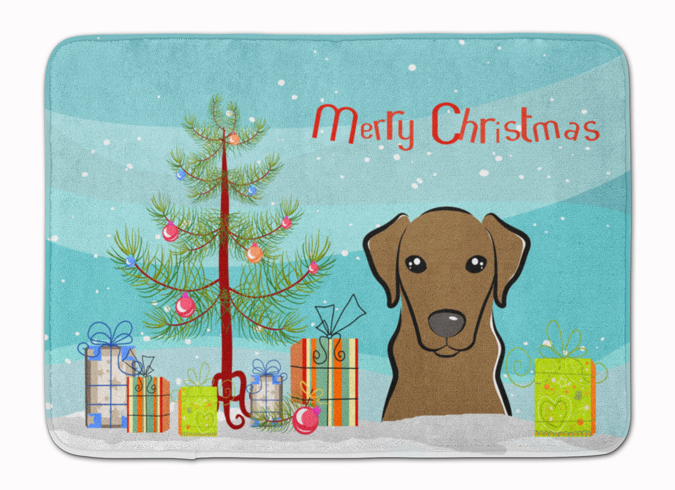 Christmas Tree and Chocolate Labrador Machine Washable Memory Foam Mat BB1606RUG - the-store.com