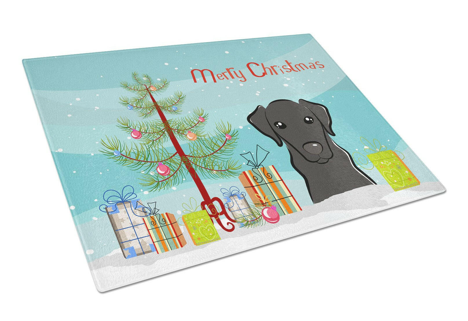 Christmas Tree and Black Labrador Glass Cutting Board Large BB1607LCB by Caroline's Treasures