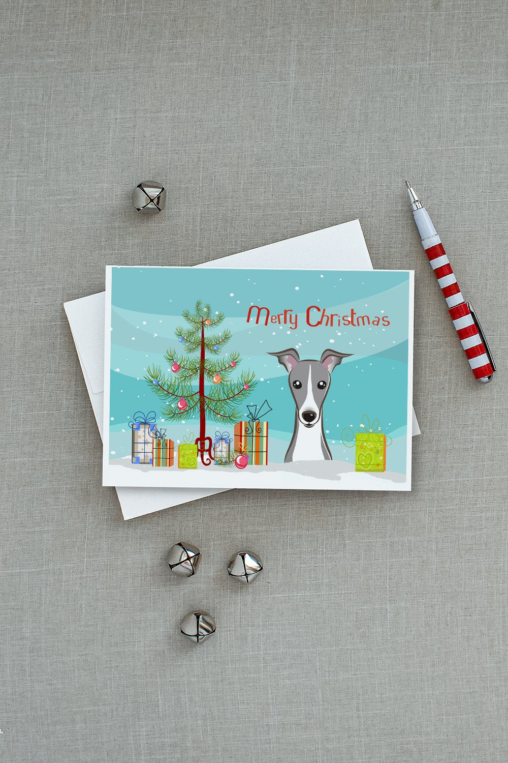 Christmas Tree and Italian Greyhound Greeting Cards and Envelopes Pack of 8 - the-store.com