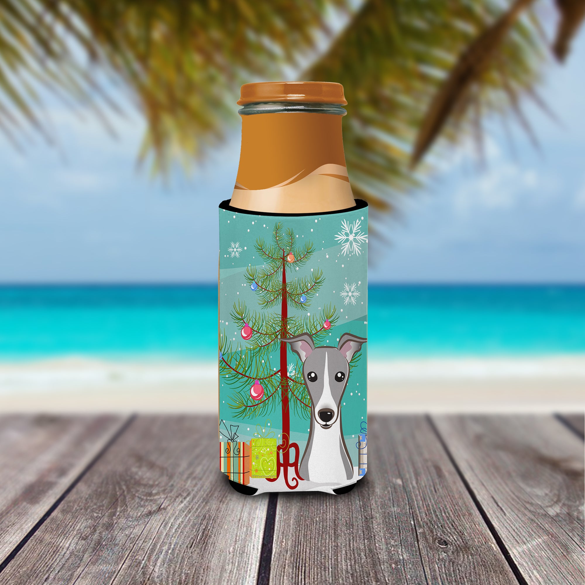 Christmas Tree and Italian Greyhound Ultra Beverage Insulators for slim cans BB1608MUK  the-store.com.