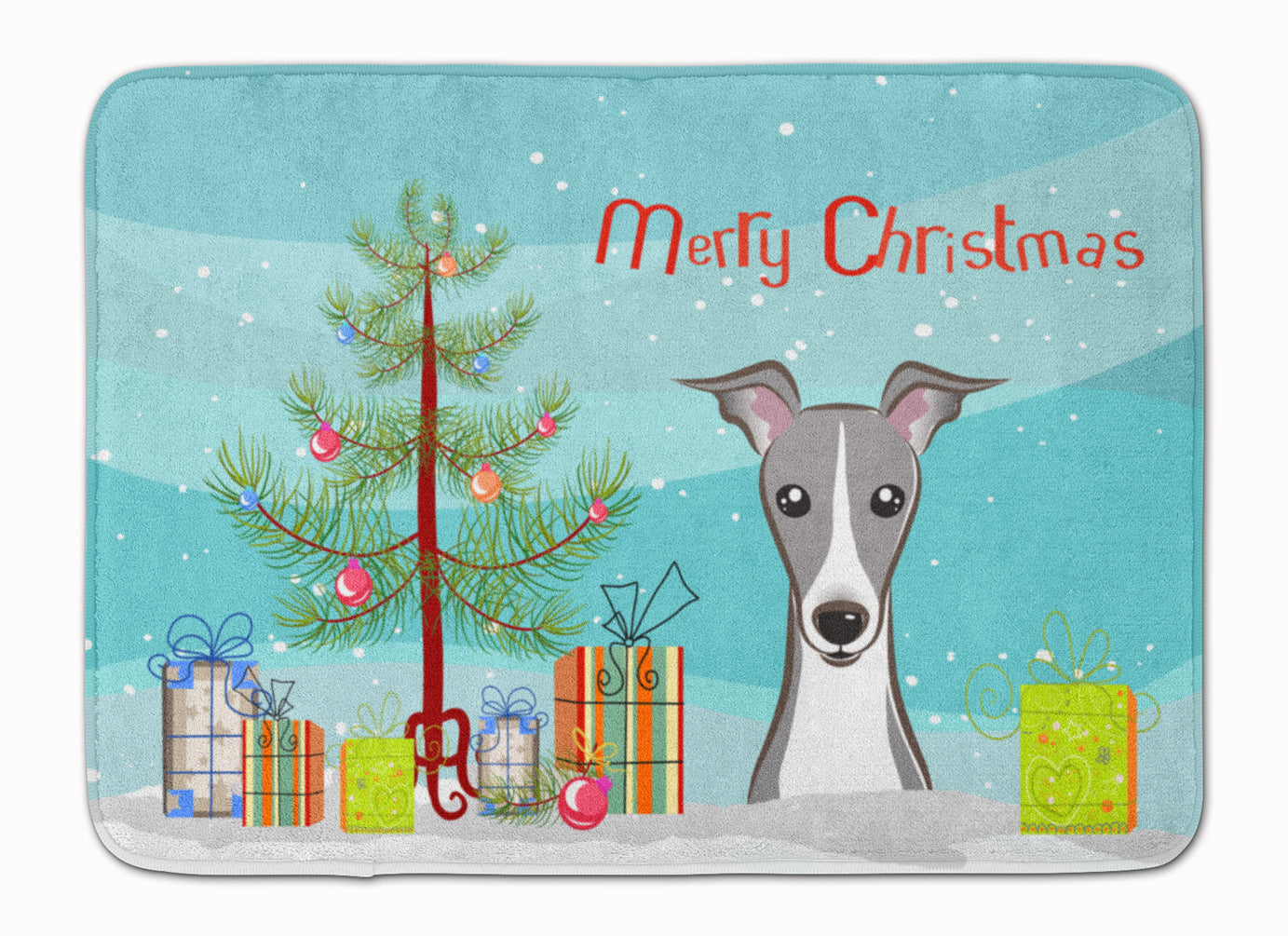 Christmas Tree and Italian Greyhound Machine Washable Memory Foam Mat BB1608RUG - the-store.com