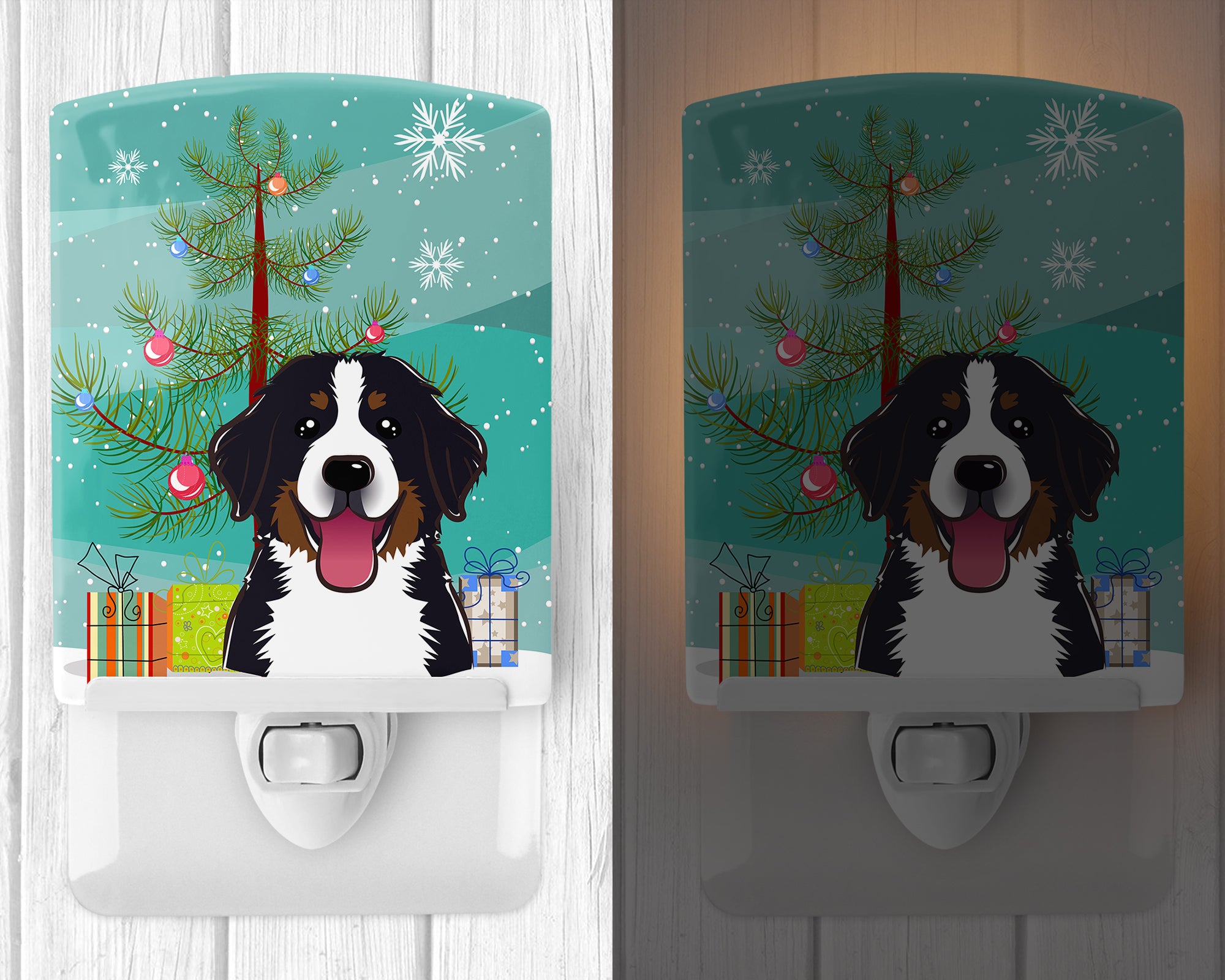 Christmas Tree and Bernese Mountain Dog Ceramic Night Light BB1609CNL - the-store.com