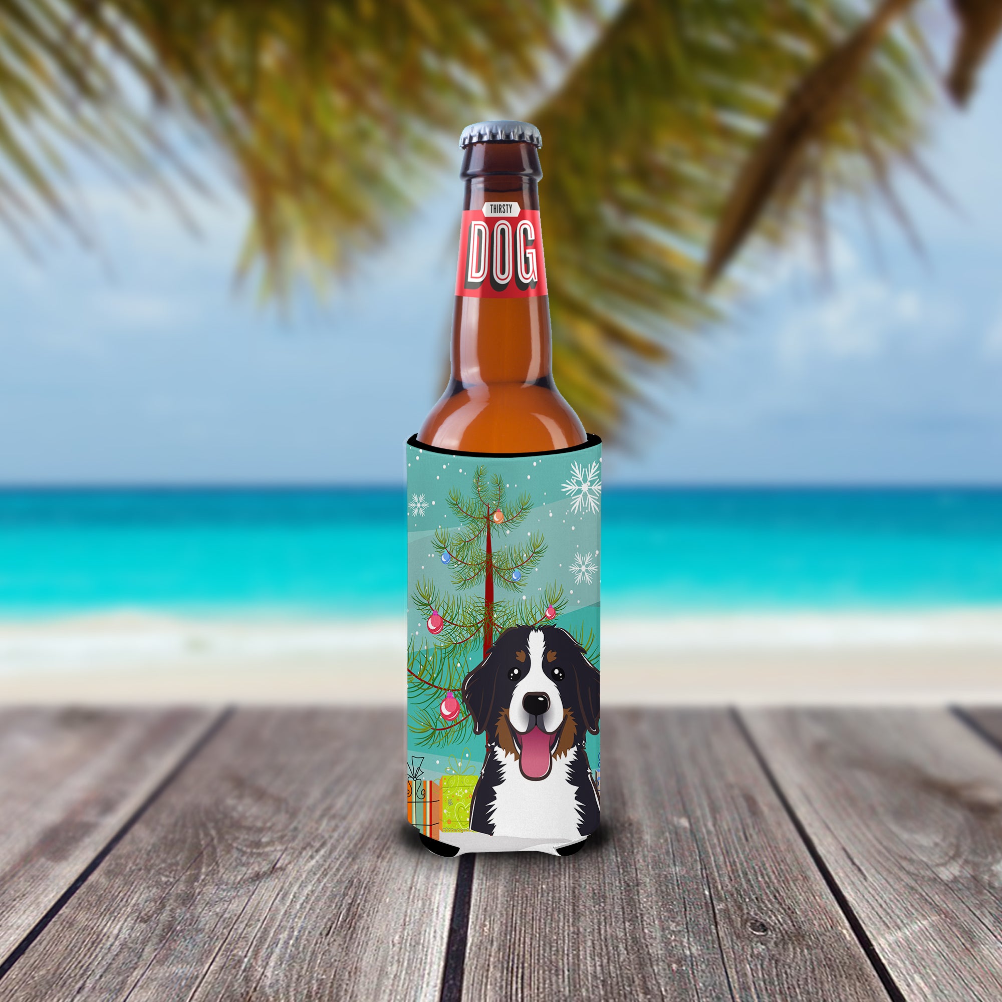 Christmas Tree and Bernese Mountain Dog Ultra Beverage Insulators for slim cans BB1609MUK  the-store.com.