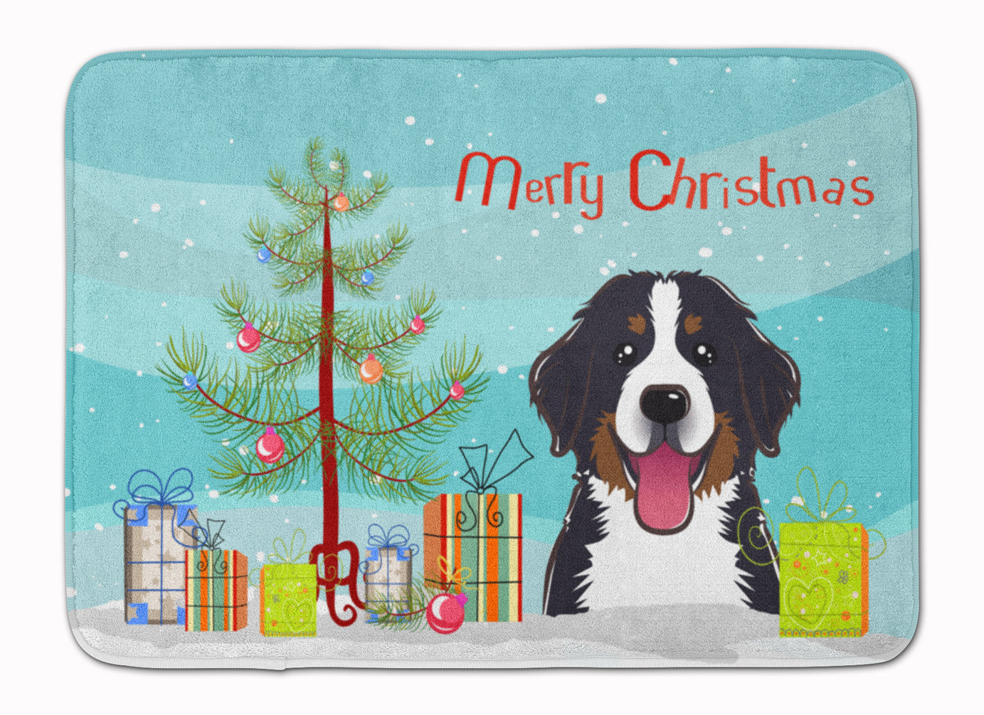 Christmas Tree and Bernese Mountain Dog Machine Washable Memory Foam Mat BB1609RUG - the-store.com