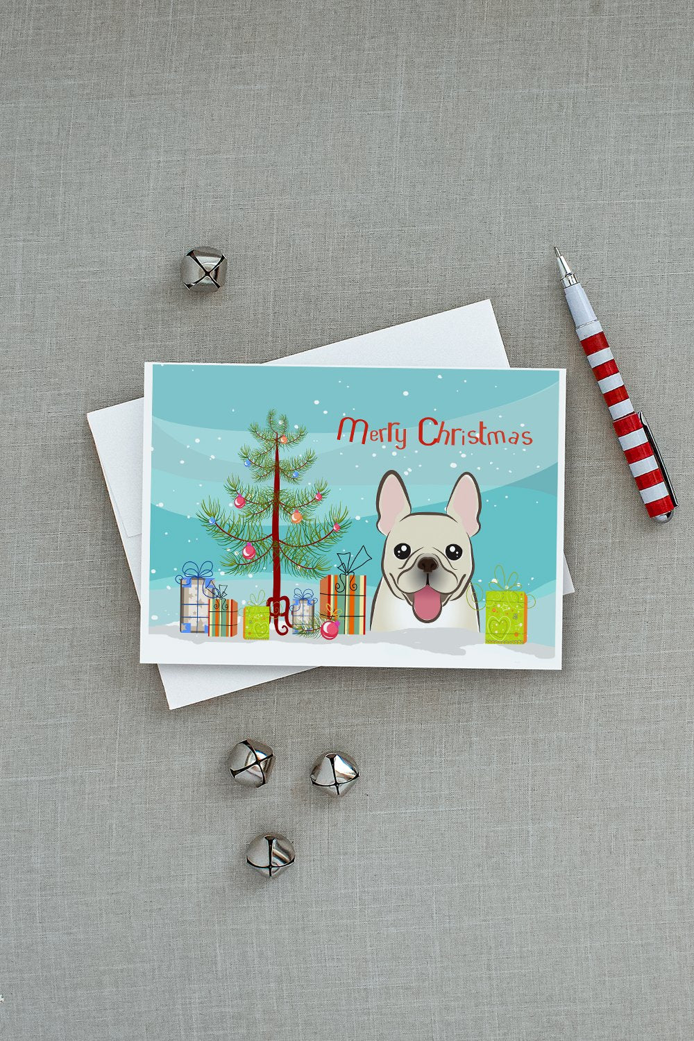 Christmas Tree and French Bulldog Greeting Cards and Envelopes Pack of 8 - the-store.com