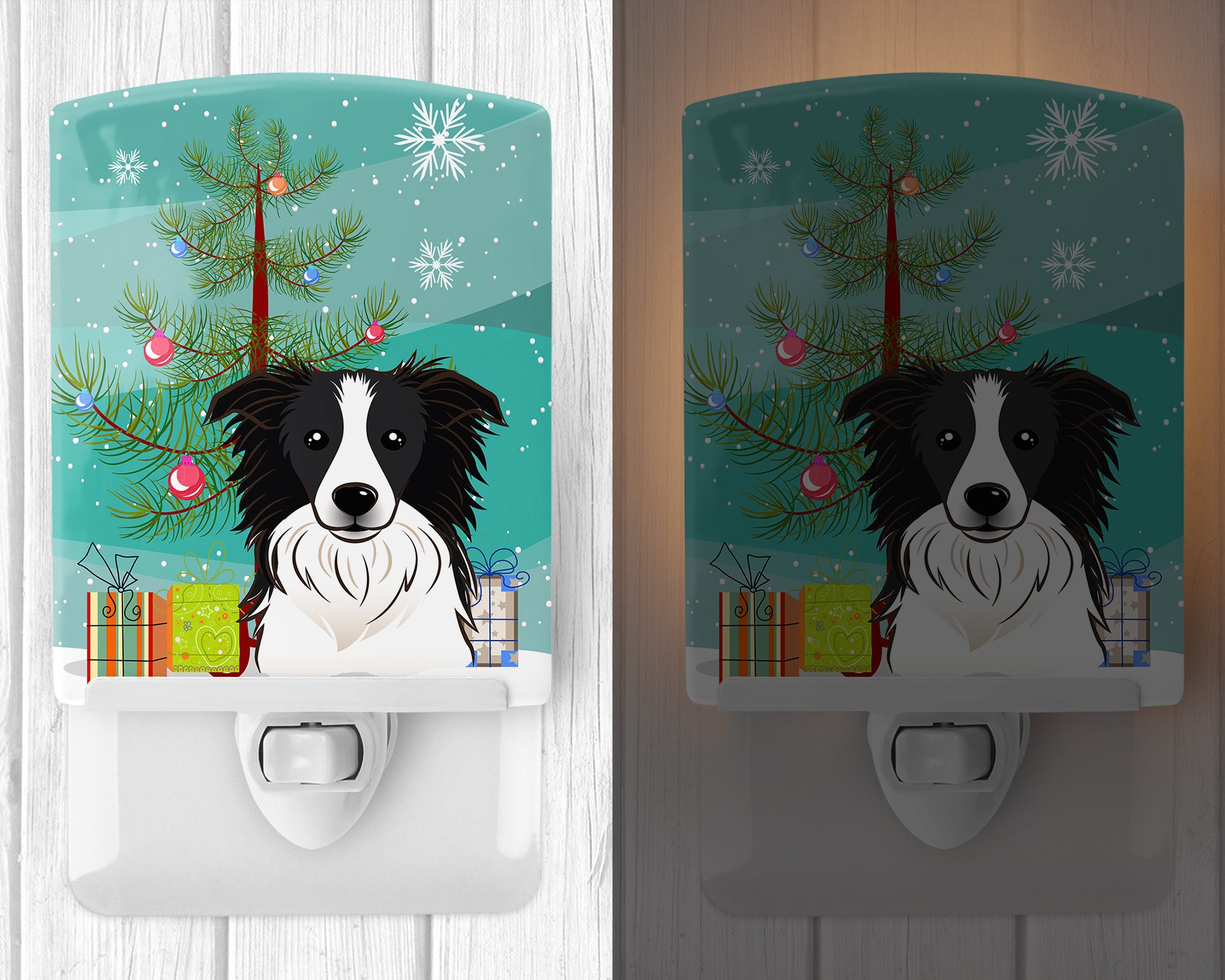 Christmas Tree and Border Collie Ceramic Night Light BB1613CNL - the-store.com