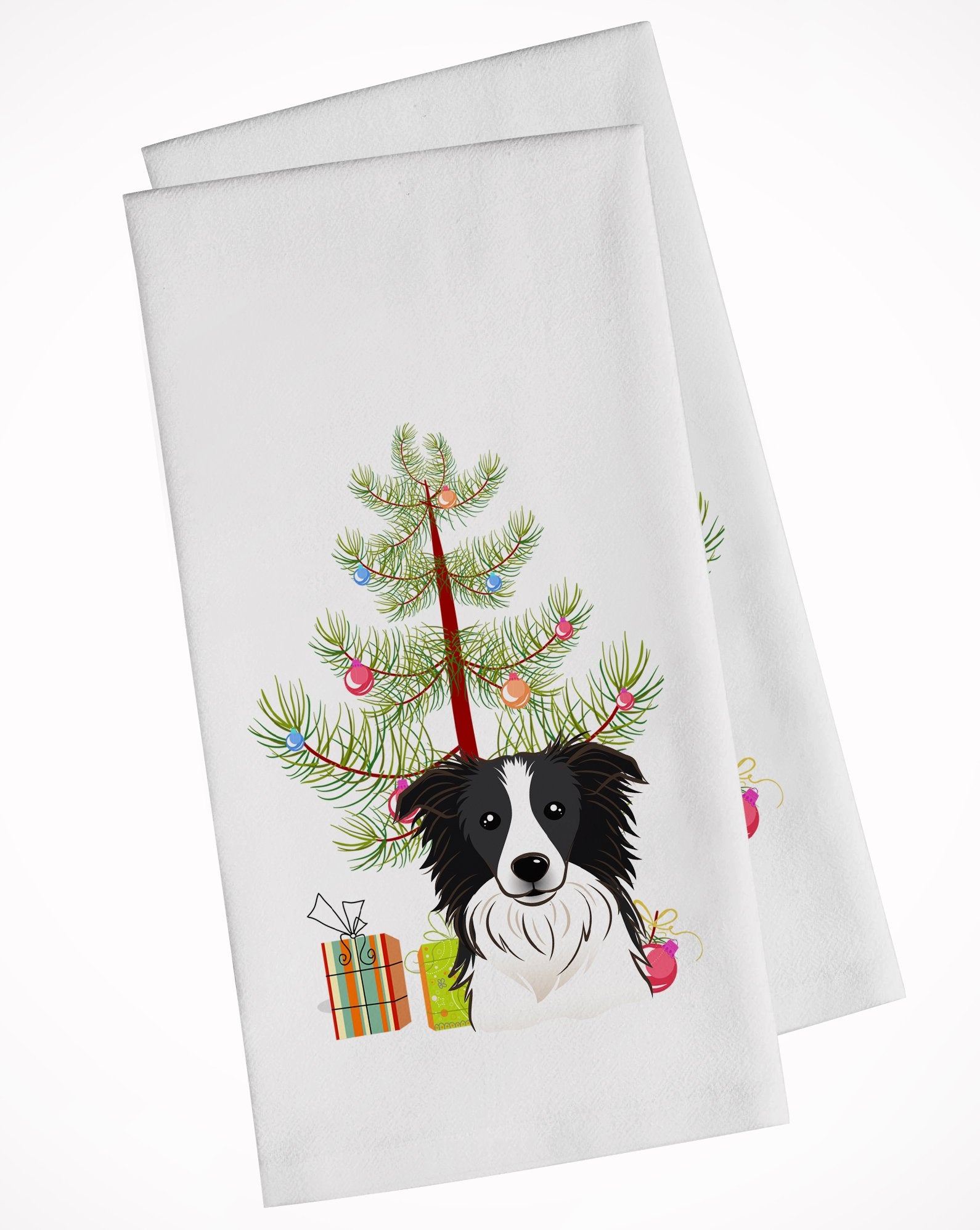 Christmas Tree and Border Collie White Kitchen Towel Set of 2 BB1613WTKT by Caroline's Treasures