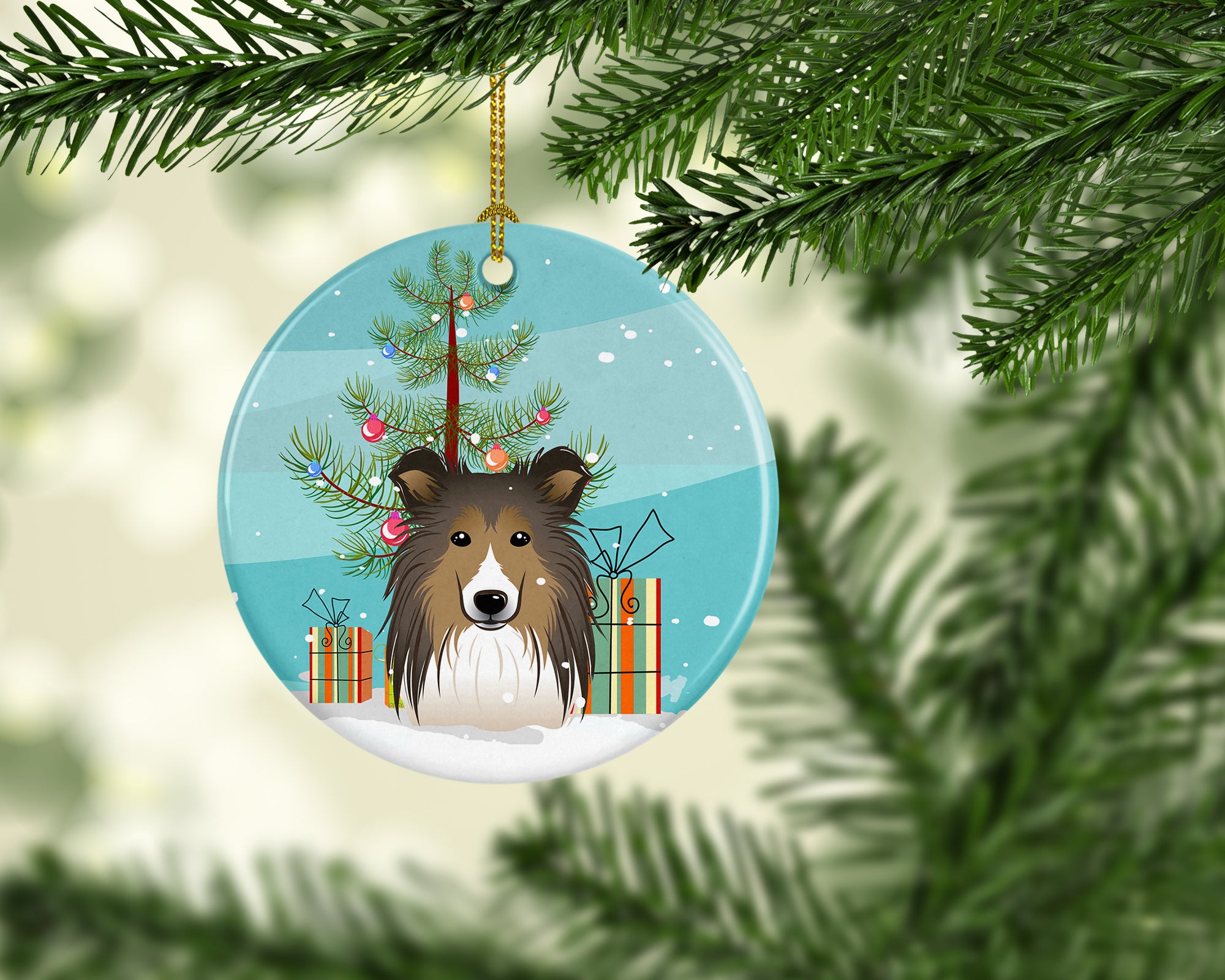 Christmas Tree and Sheltie Ceramic Ornament BB1614CO1 - the-store.com