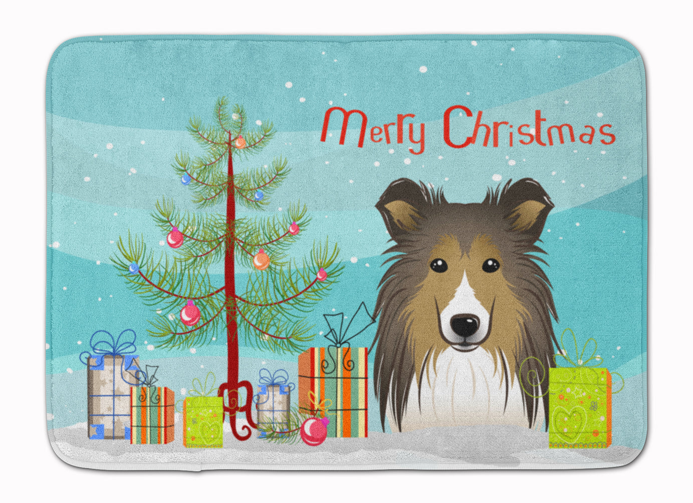 Christmas Tree and Sheltie Machine Washable Memory Foam Mat BB1614RUG - the-store.com