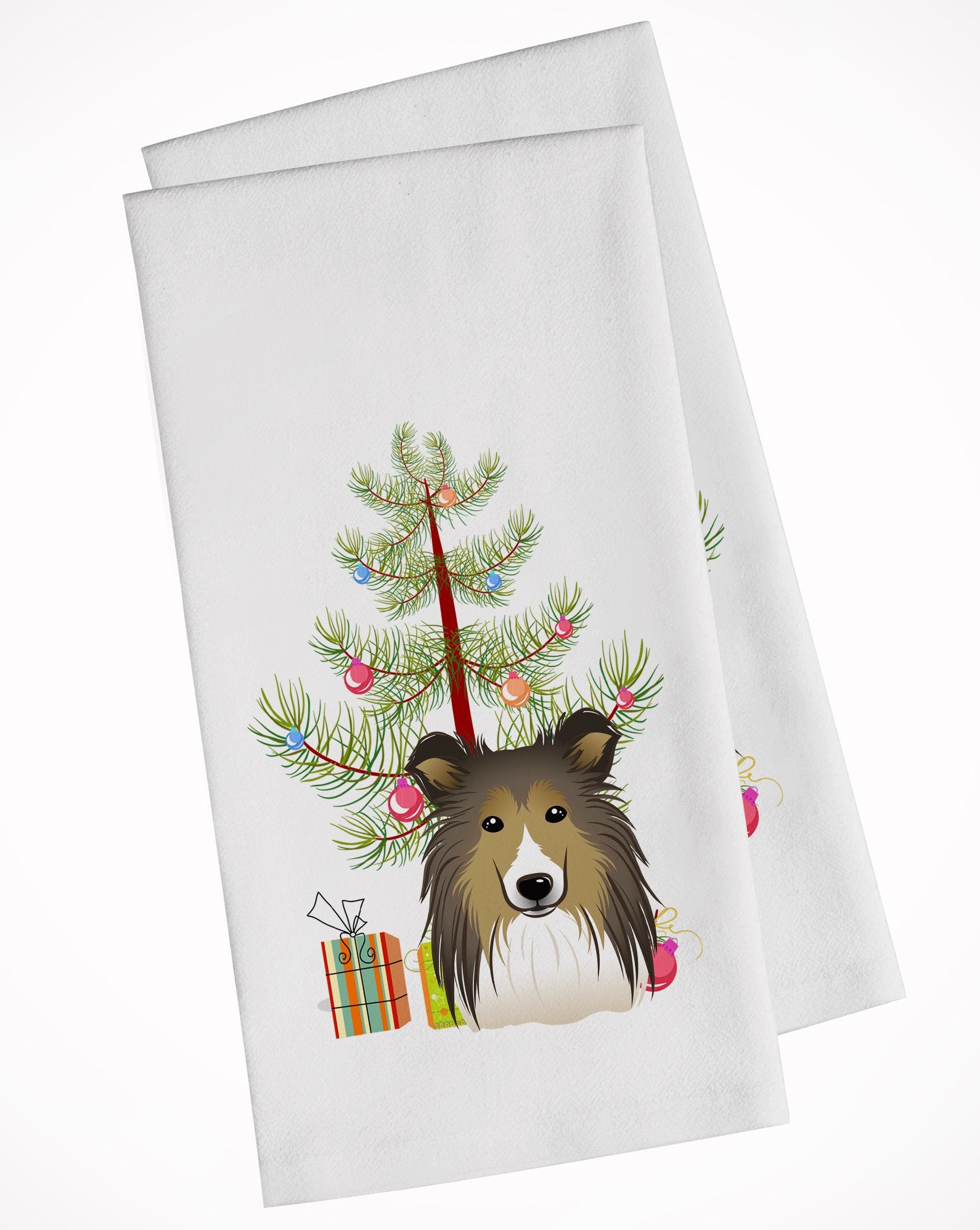 Christmas Tree and Sheltie White Kitchen Towel Set of 2 BB1614WTKT by Caroline's Treasures