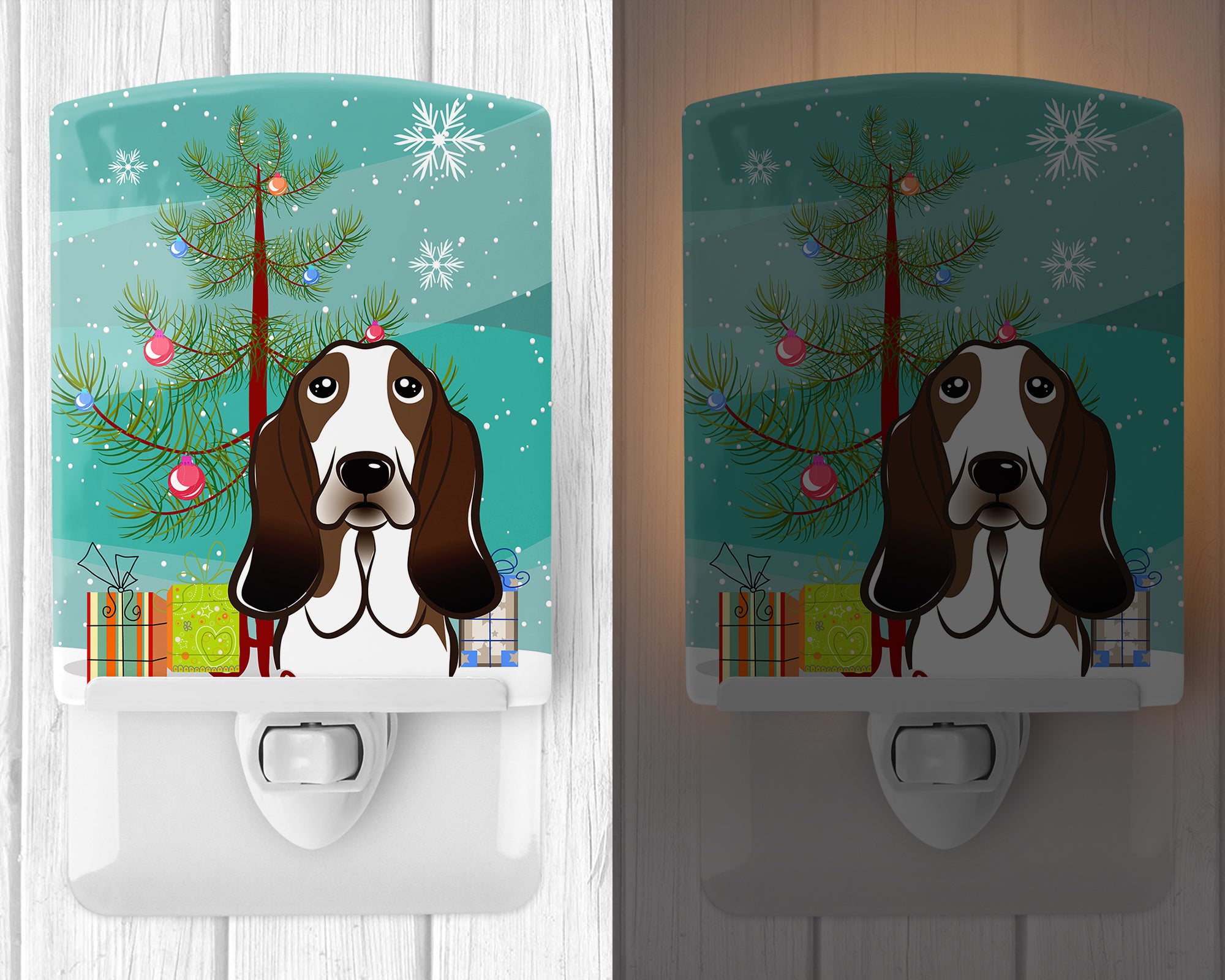 Christmas Tree and Basset Hound Ceramic Night Light BB1615CNL - the-store.com