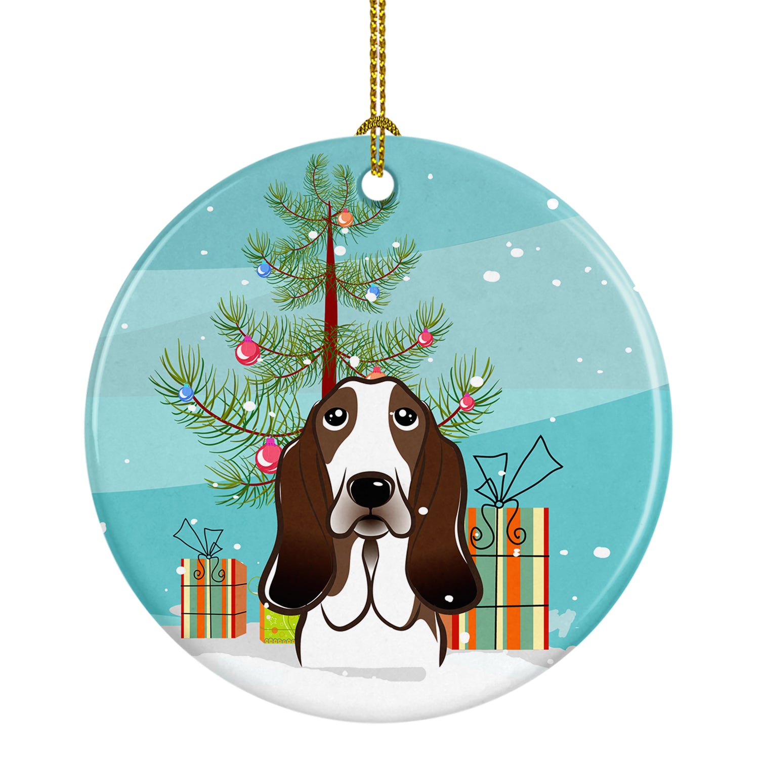 Christmas Tree and Basset Hound Ceramic Ornament BB1615CO1 - the-store.com