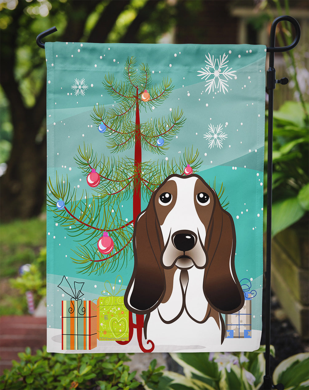 Christmas Tree and Basset Hound Flag Garden Size BB1615GF.