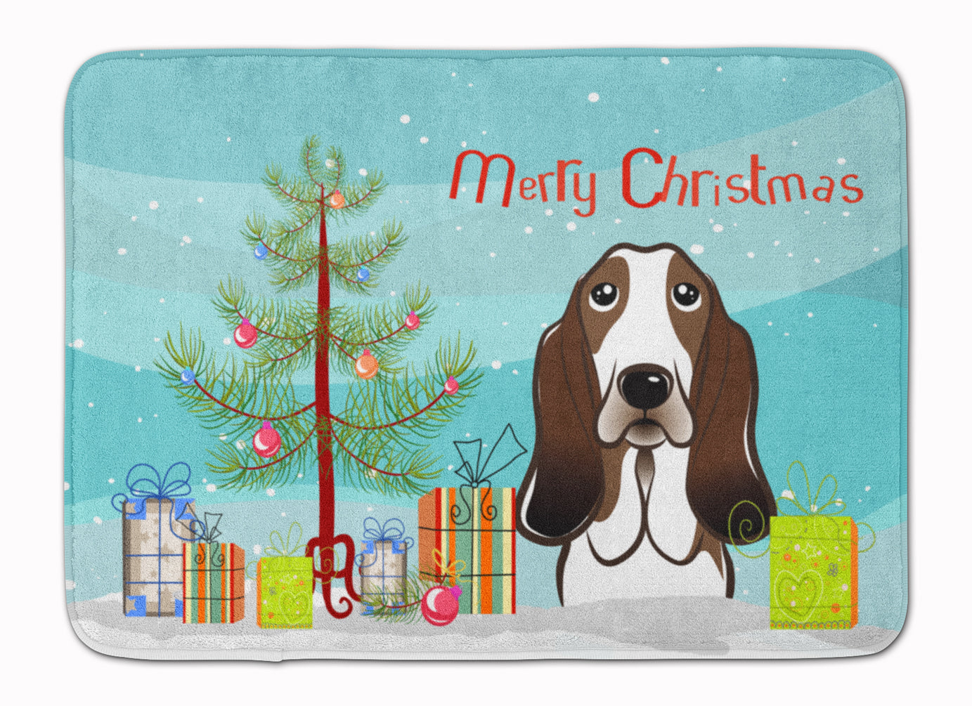 Christmas Tree and Basset Hound Machine Washable Memory Foam Mat BB1615RUG - the-store.com