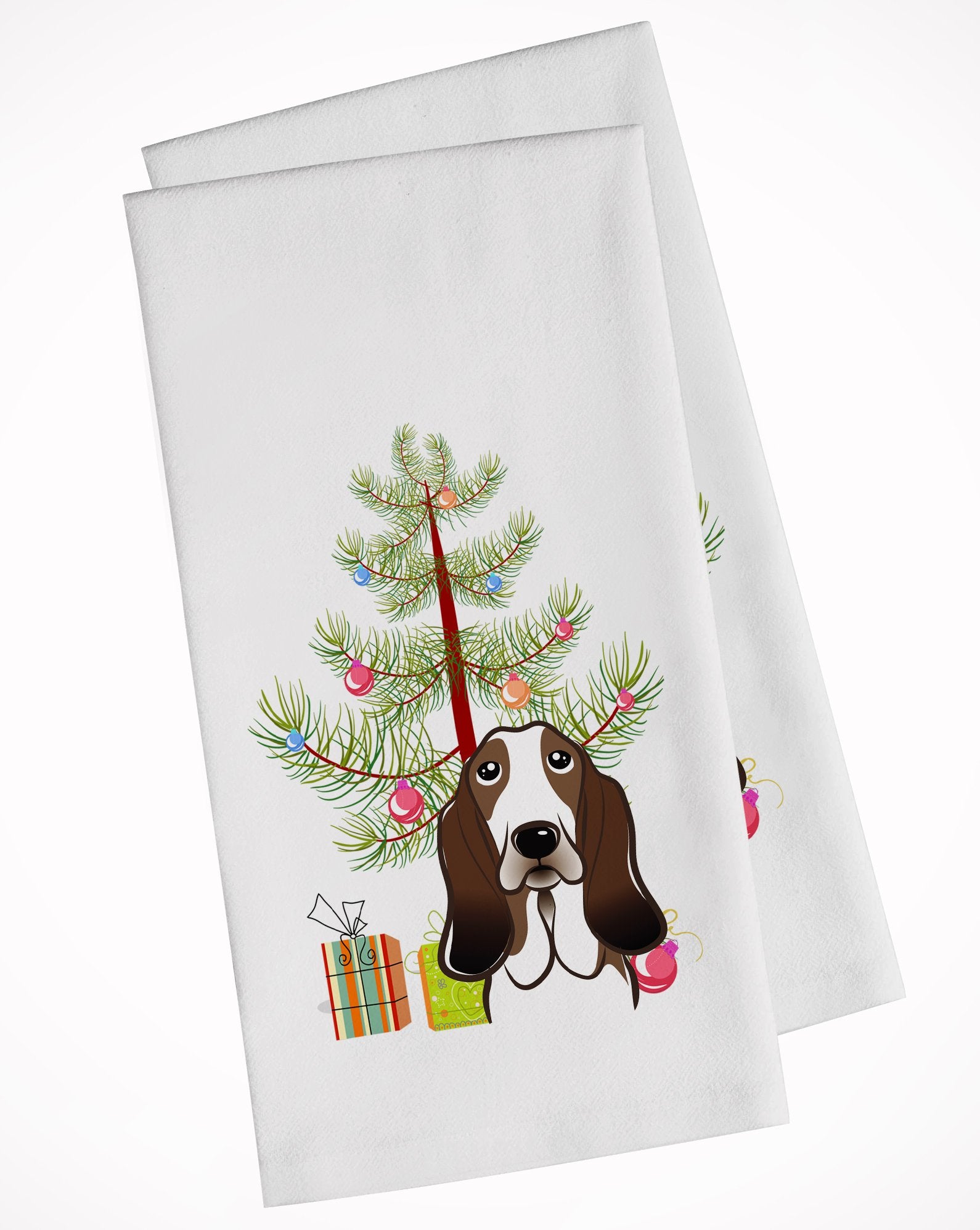 Christmas Tree and Basset Hound White Kitchen Towel Set of 2 BB1615WTKT by Caroline's Treasures