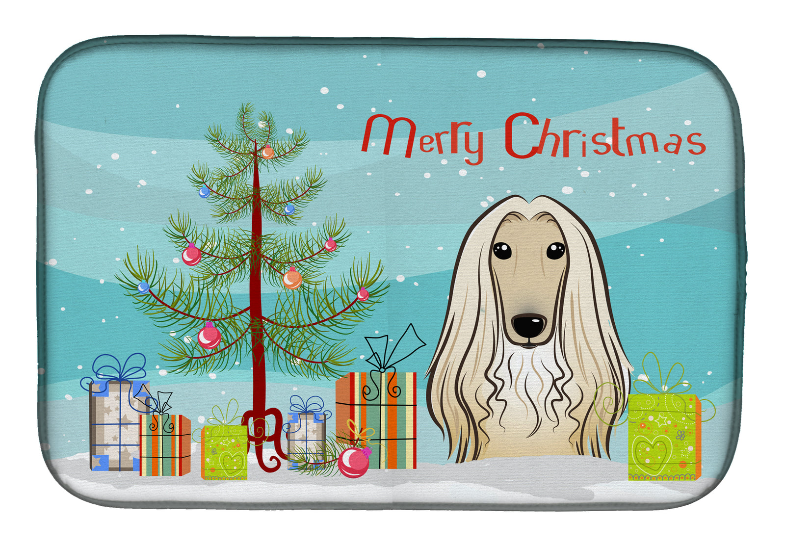 Christmas Tree and Afghan Hound Dish Drying Mat BB1616DDM  the-store.com.