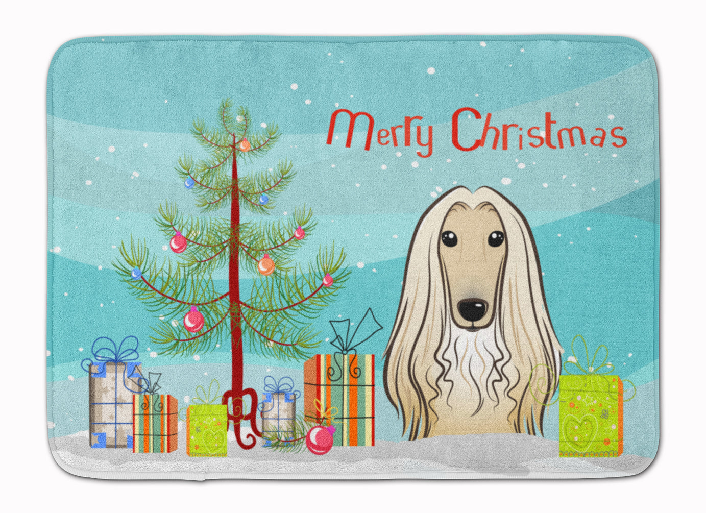 Christmas Tree and Afghan Hound Machine Washable Memory Foam Mat BB1616RUG - the-store.com