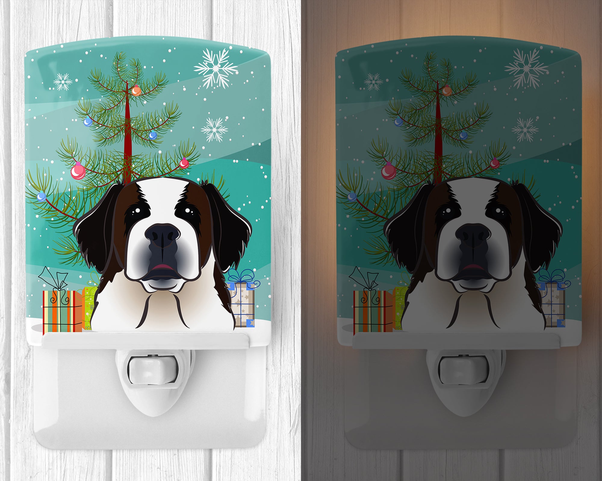 Christmas Tree and Saint Bernard Ceramic Night Light BB1618CNL - the-store.com