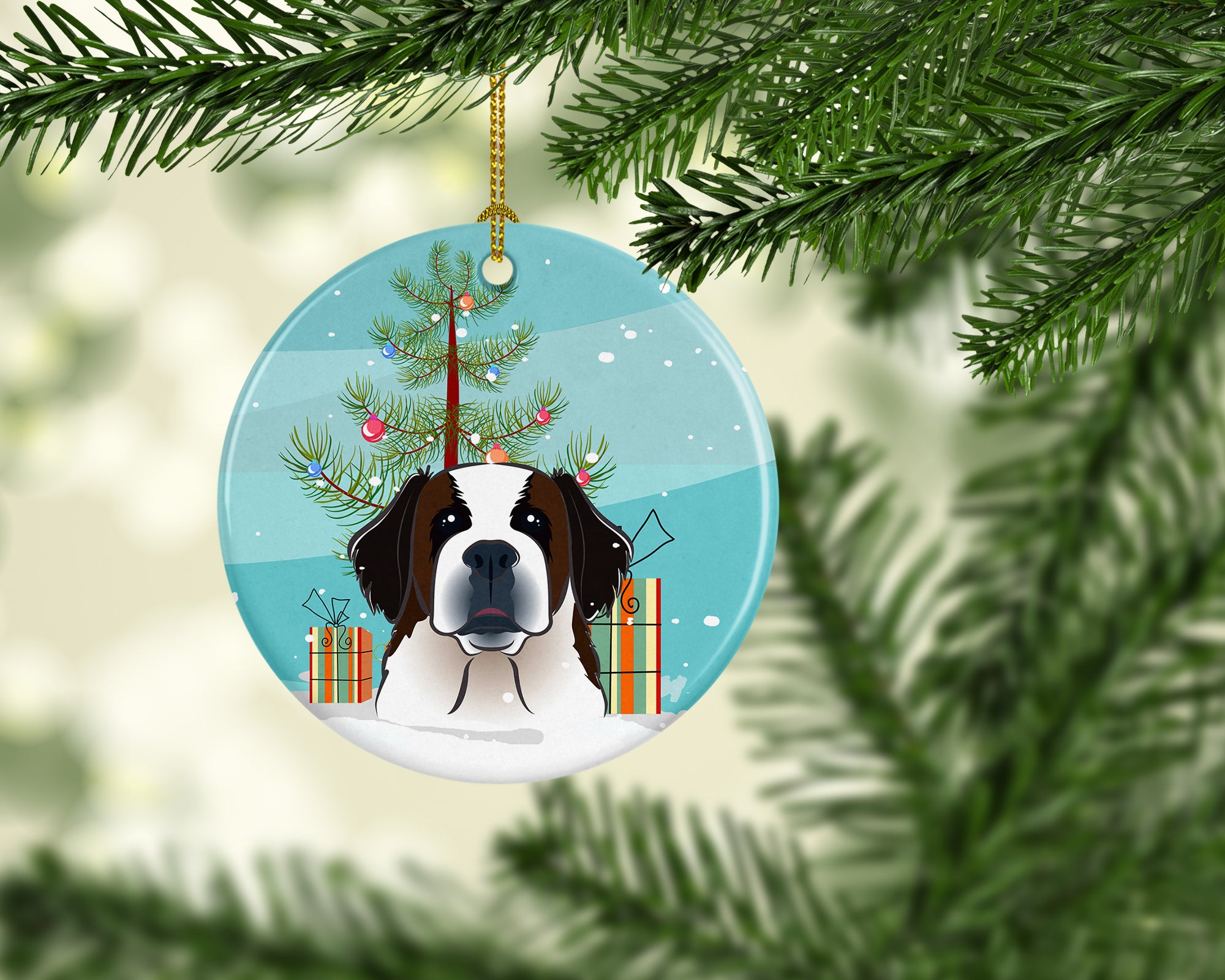 Christmas Tree and Saint Bernard Ceramic Ornament BB1618CO1 - the-store.com