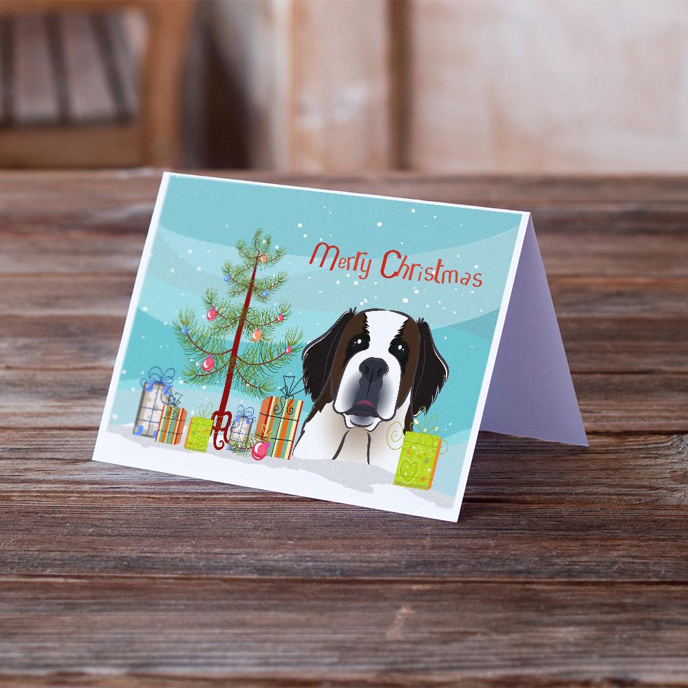 Buy this Christmas Tree and Saint Bernard Greeting Cards and Envelopes Pack of 8