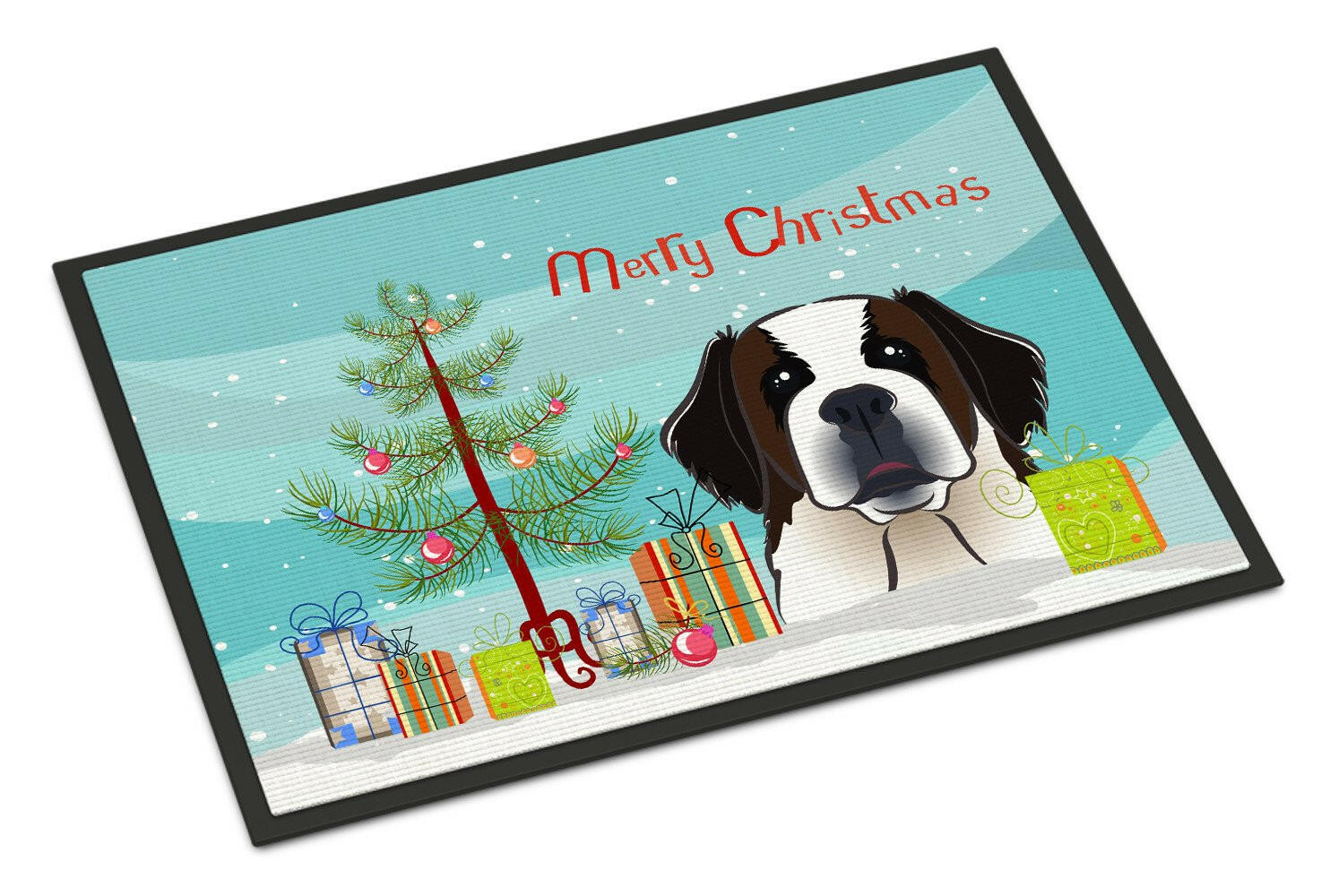 Christmas Tree and Saint Bernard Indoor or Outdoor Mat 24x36 BB1618JMAT - the-store.com