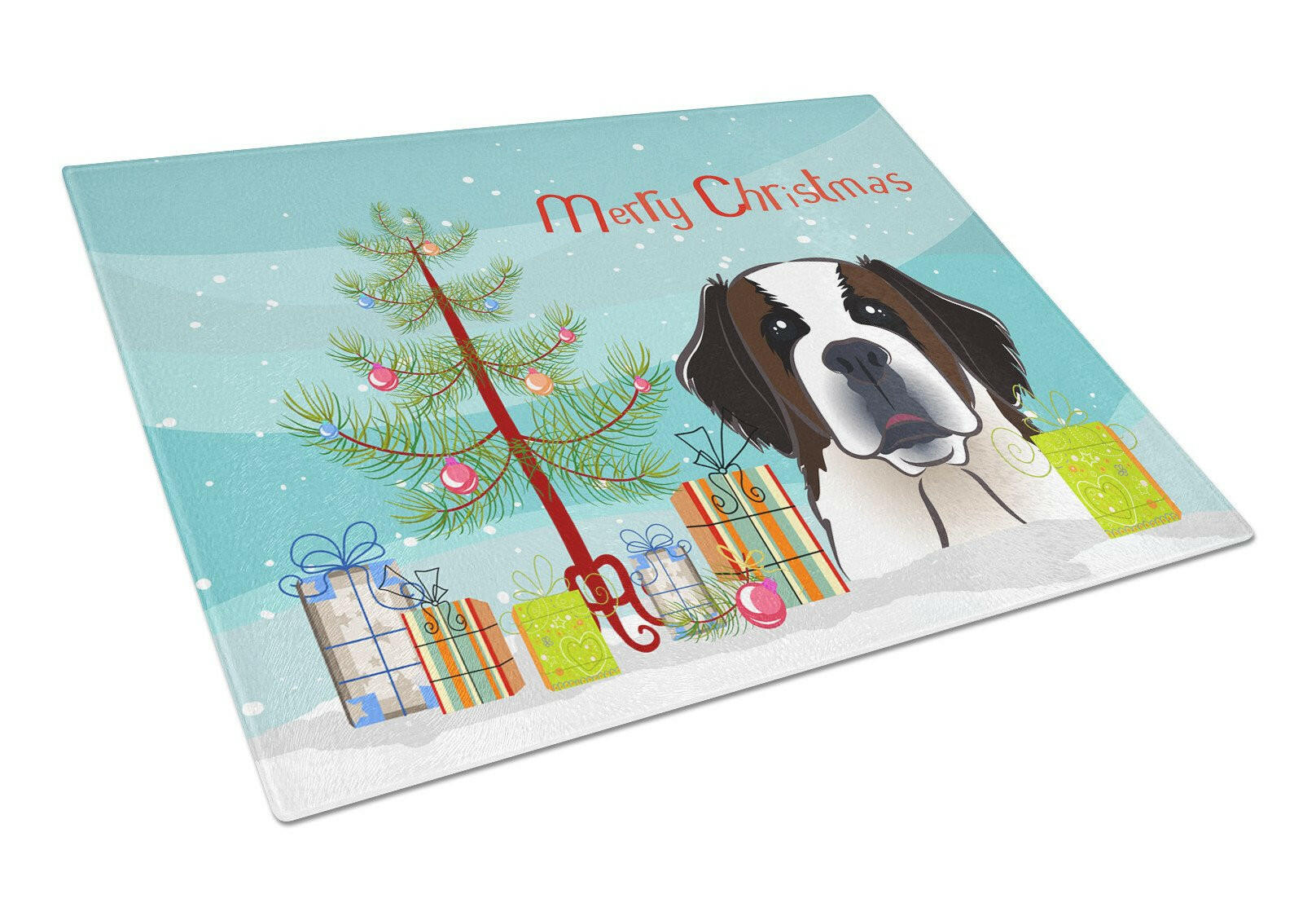 Christmas Tree and Saint Bernard Glass Cutting Board Large BB1618LCB by Caroline's Treasures