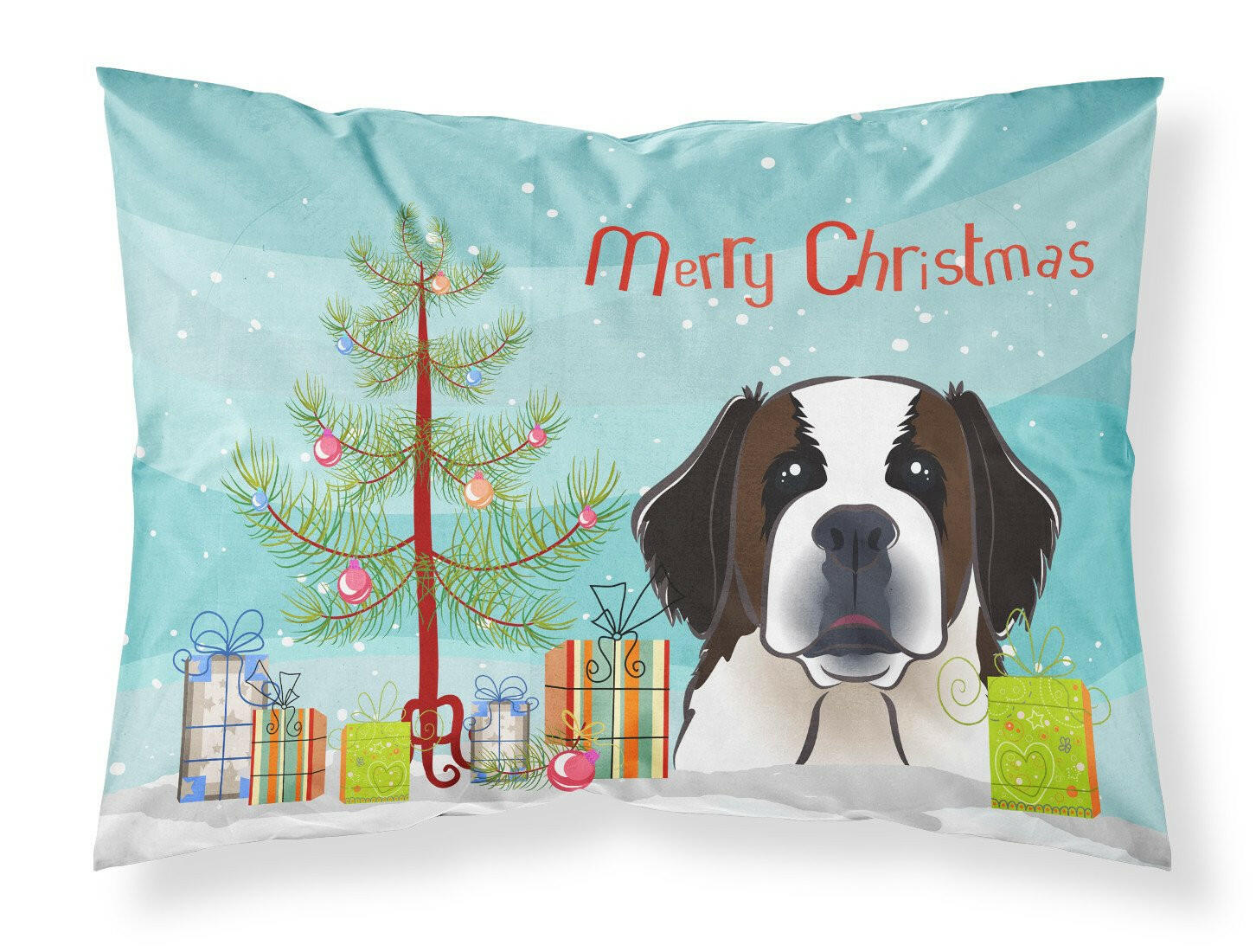 Christmas Tree and Saint Bernard Fabric Standard Pillowcase BB1618PILLOWCASE by Caroline's Treasures