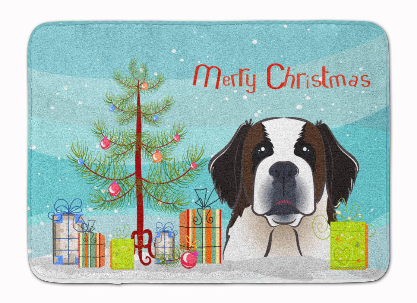 Christmas Tree and Saint Bernard Machine Washable Memory Foam Mat BB1618RUG - the-store.com