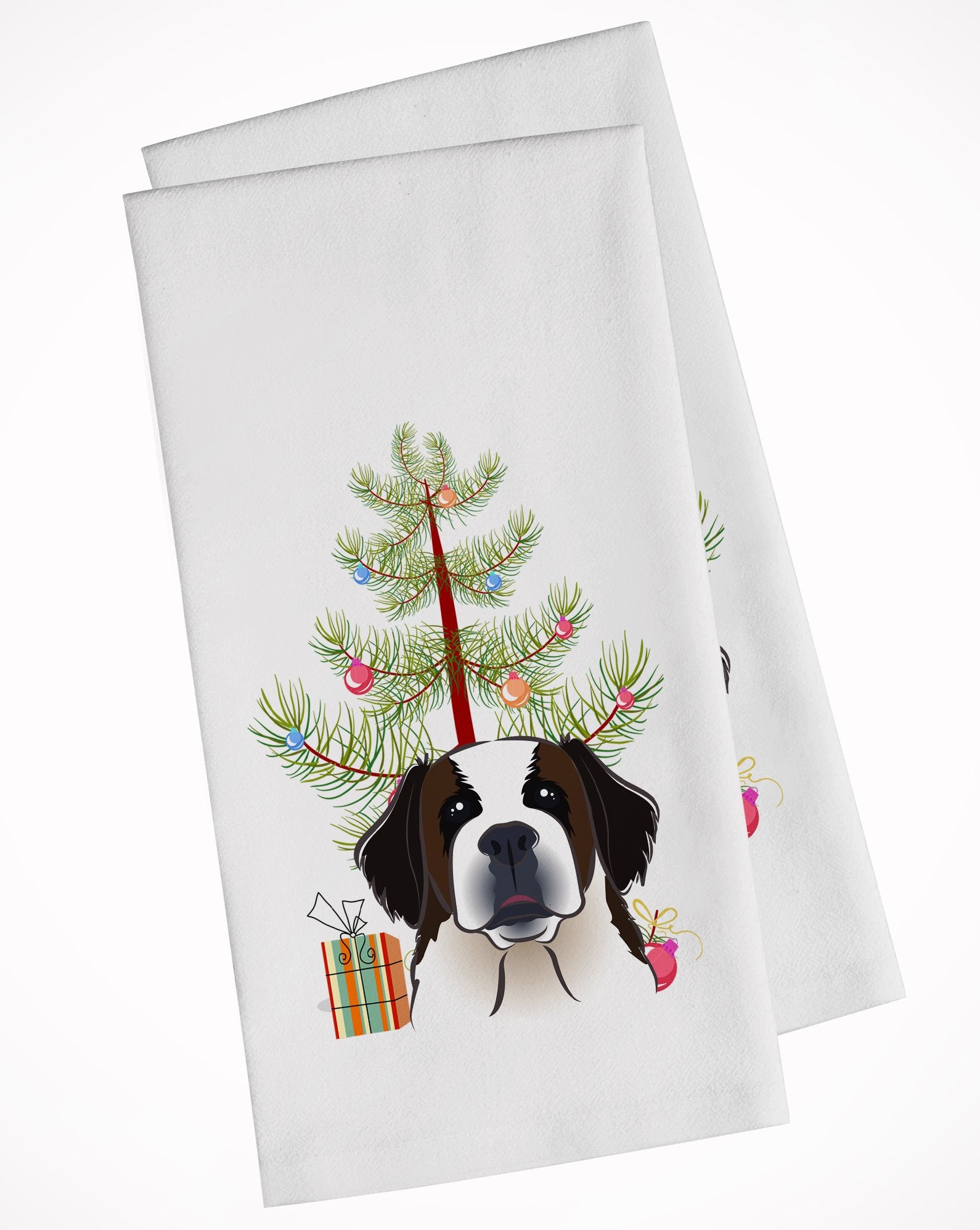 Christmas Tree and Saint Bernard White Kitchen Towel Set of 2 BB1618WTKT by Caroline's Treasures