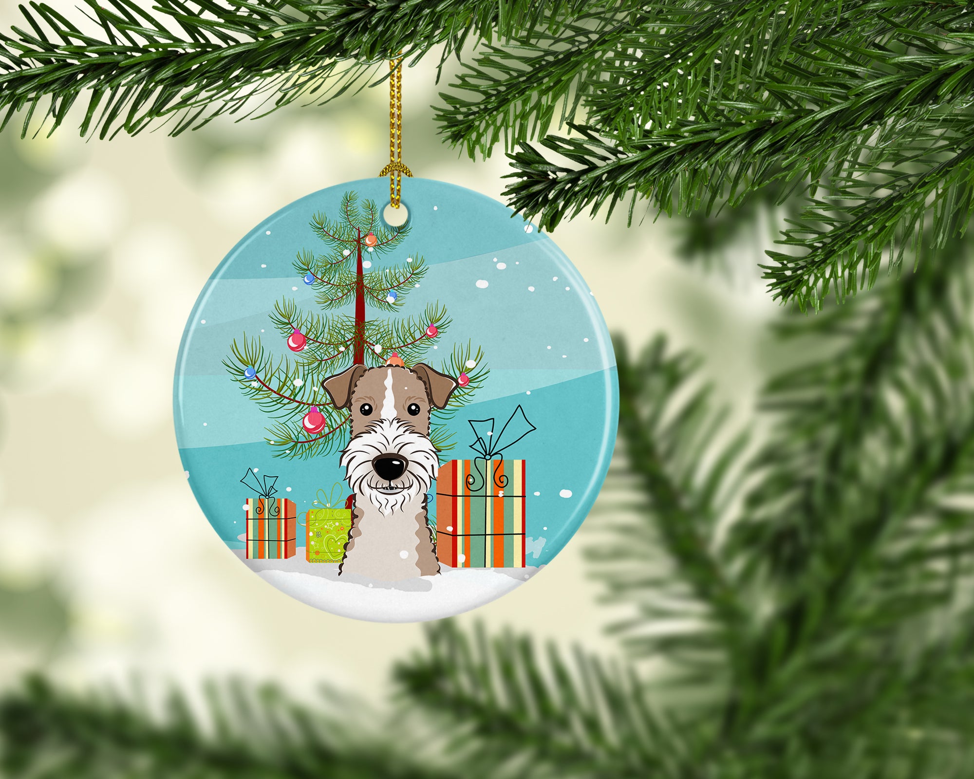 Christmas Tree and Wire Haired Fox Terrier Ceramic Ornament BB1619CO1 - the-store.com