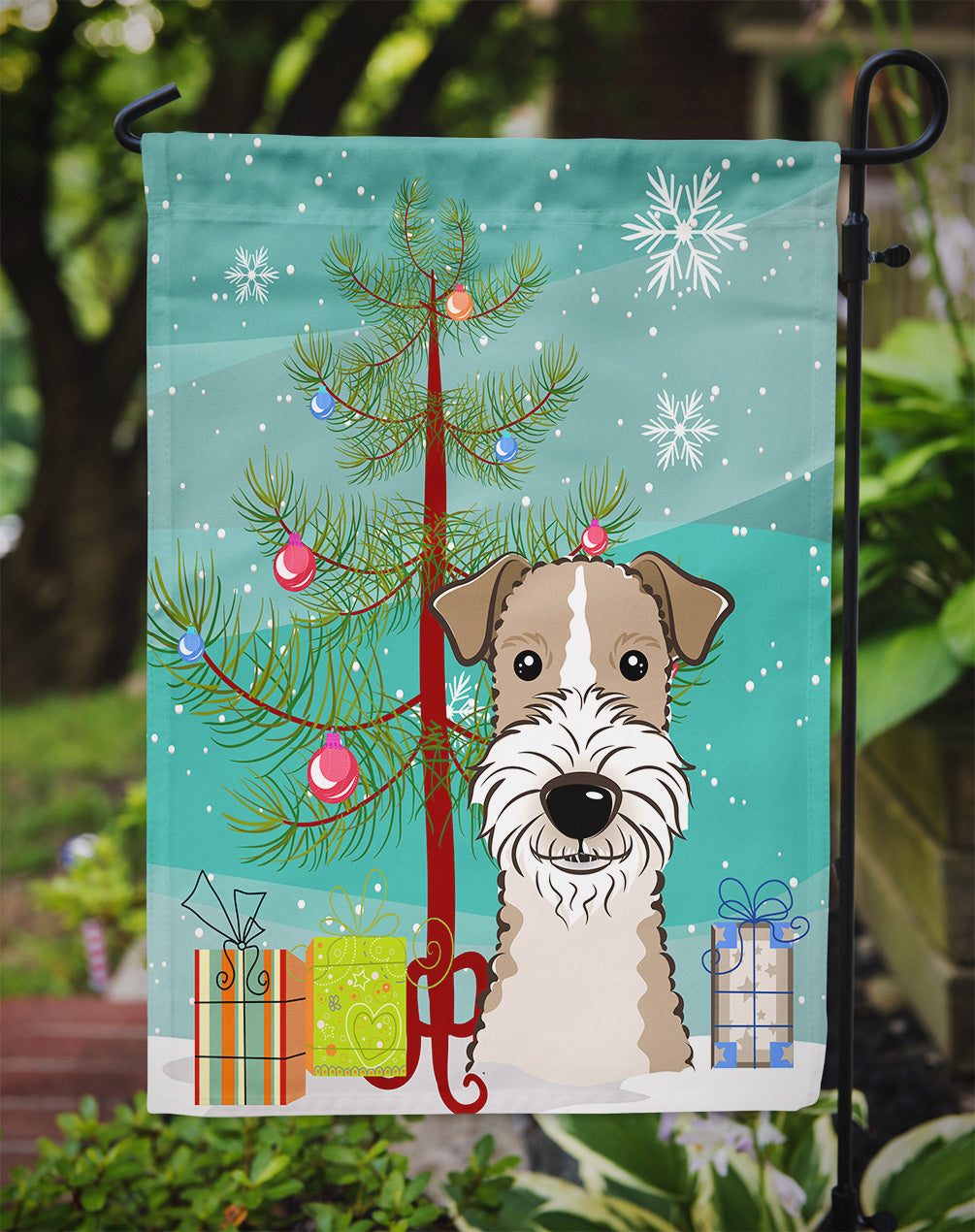 Christmas Tree and Wire Haired Fox Terrier Flag Garden Size BB1619GF.