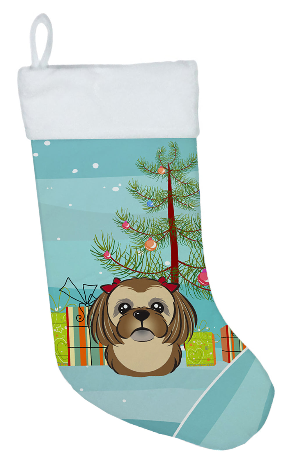 Christmas Tree and Chocolate Brown Shih Tzu Christmas Stocking BB1621CS  the-store.com.