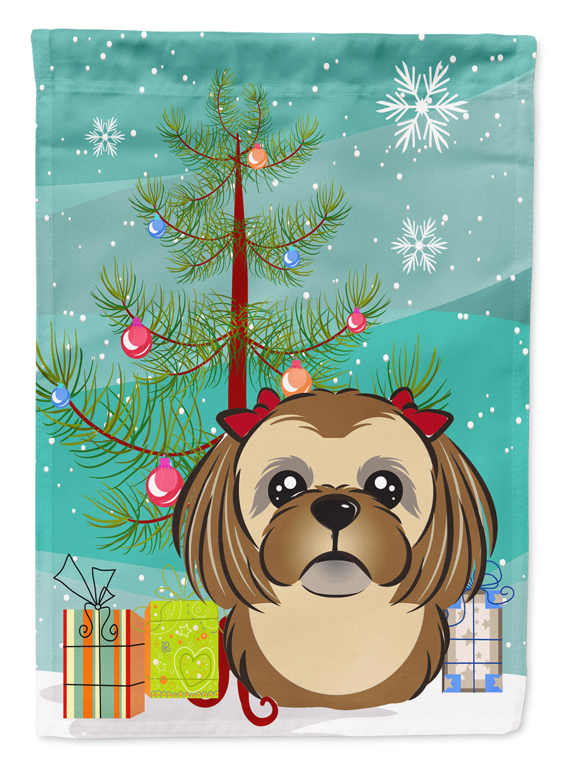 Christmas Tree and Chocolate Brown Shih Tzu Flag Garden Size BB1621GF.