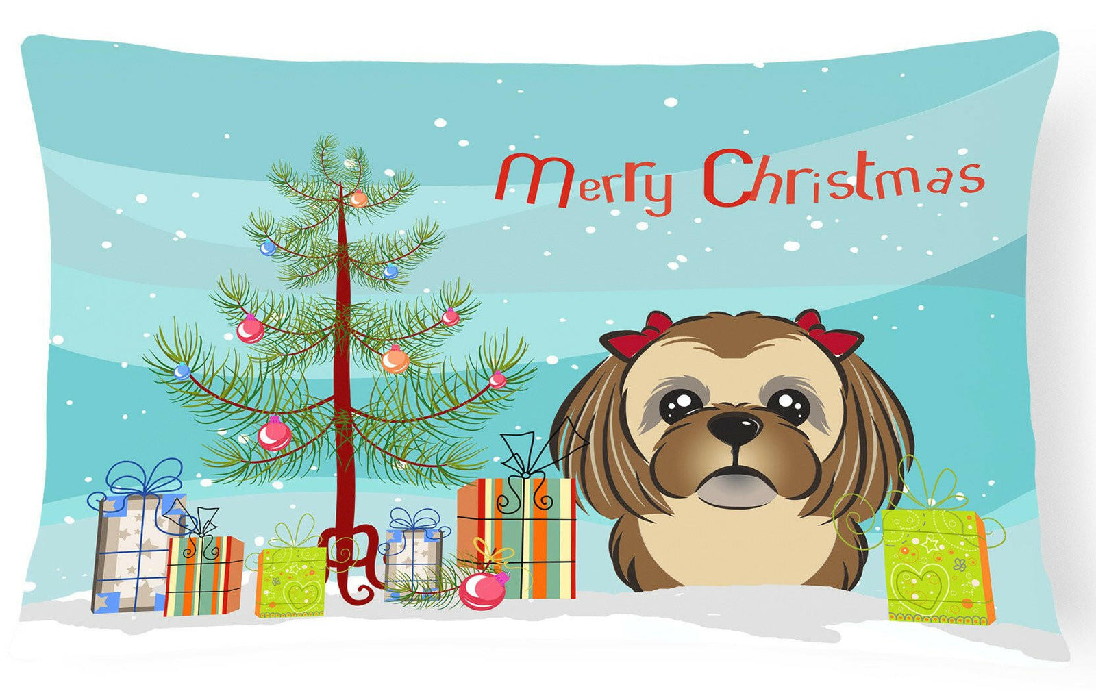 Christmas Tree and Chocolate Brown Shih Tzu Fabric Decorative Pillow BB1621PW1216 by Caroline's Treasures