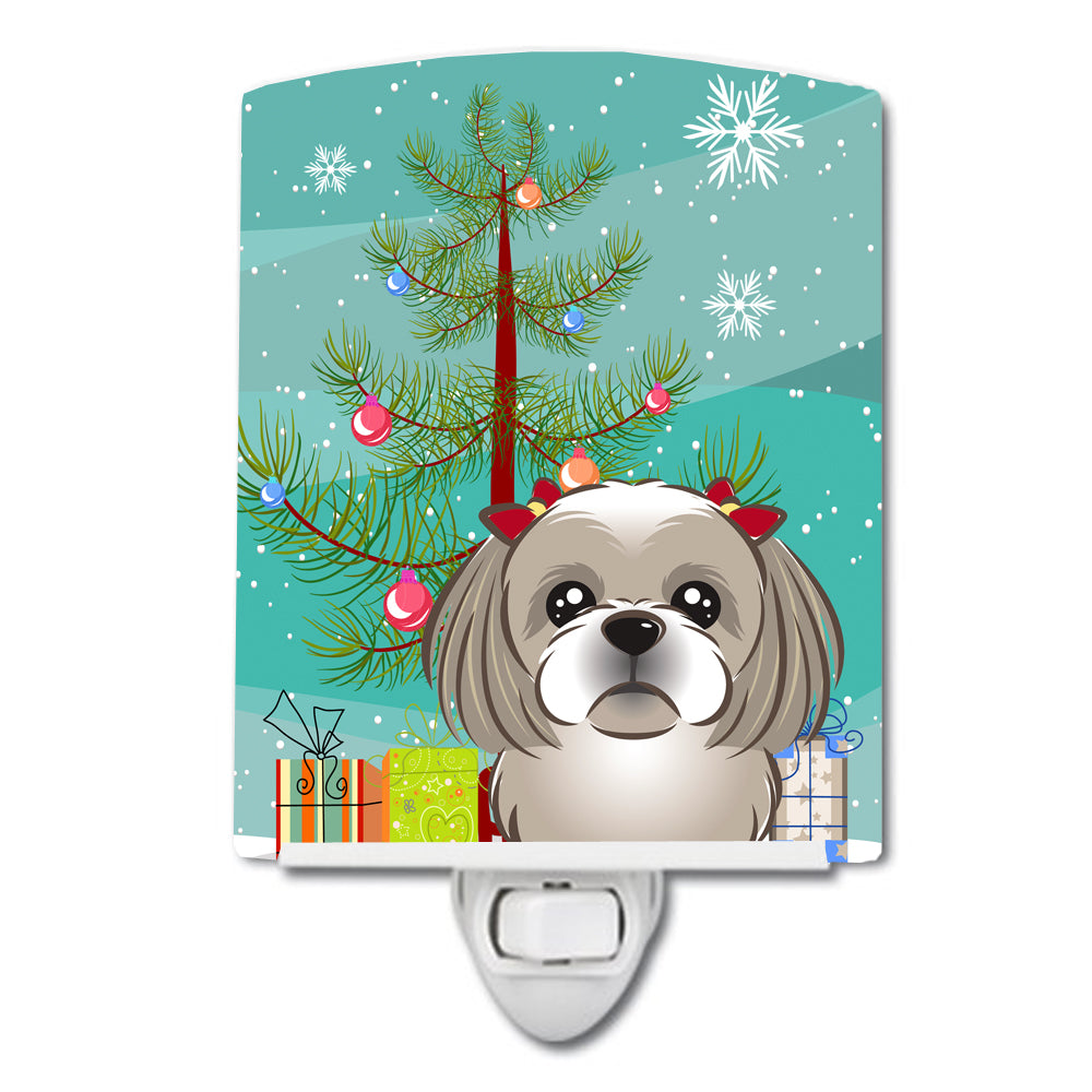 Christmas Tree and Gray Silver Shih Tzu Ceramic Night Light BB1622CNL - the-store.com