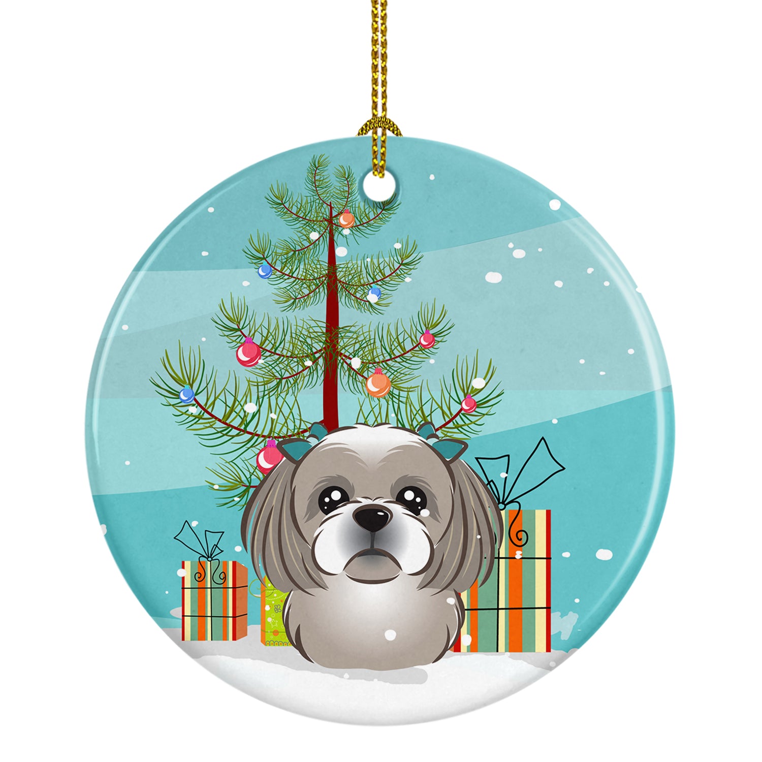 Christmas Tree and Gray Silver Shih Tzu Ceramic Ornament BB1622CO1 - the-store.com