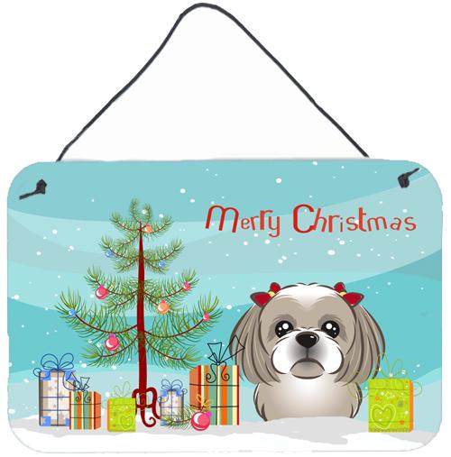 Christmas Tree and Gray Silver Shih Tzu Wall or Door Hanging Prints by Caroline&#39;s Treasures