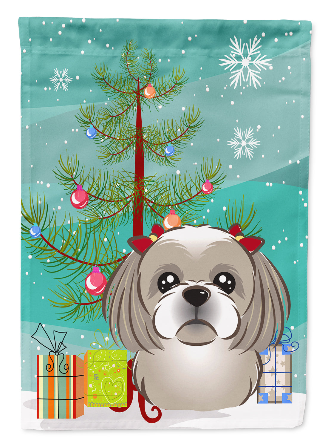 Christmas Tree and Gray Silver Shih Tzu Flag Garden Size BB1622GF.