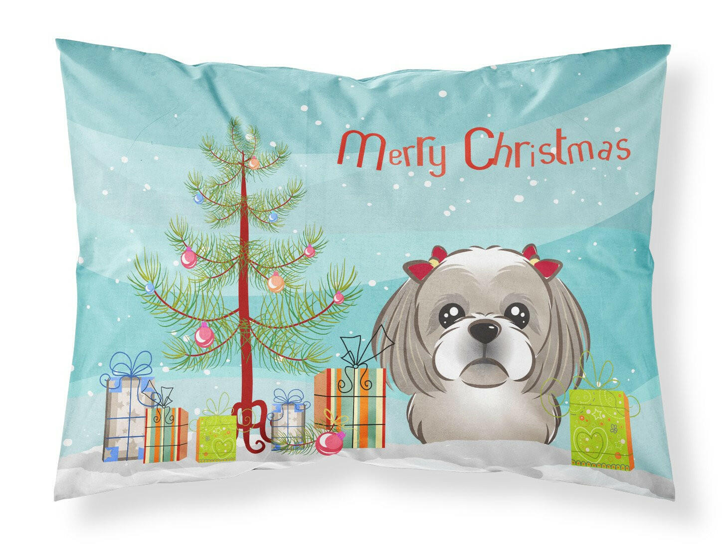 Christmas Tree and Gray Silver Shih Tzu Fabric Standard Pillowcase BB1622PILLOWCASE by Caroline's Treasures