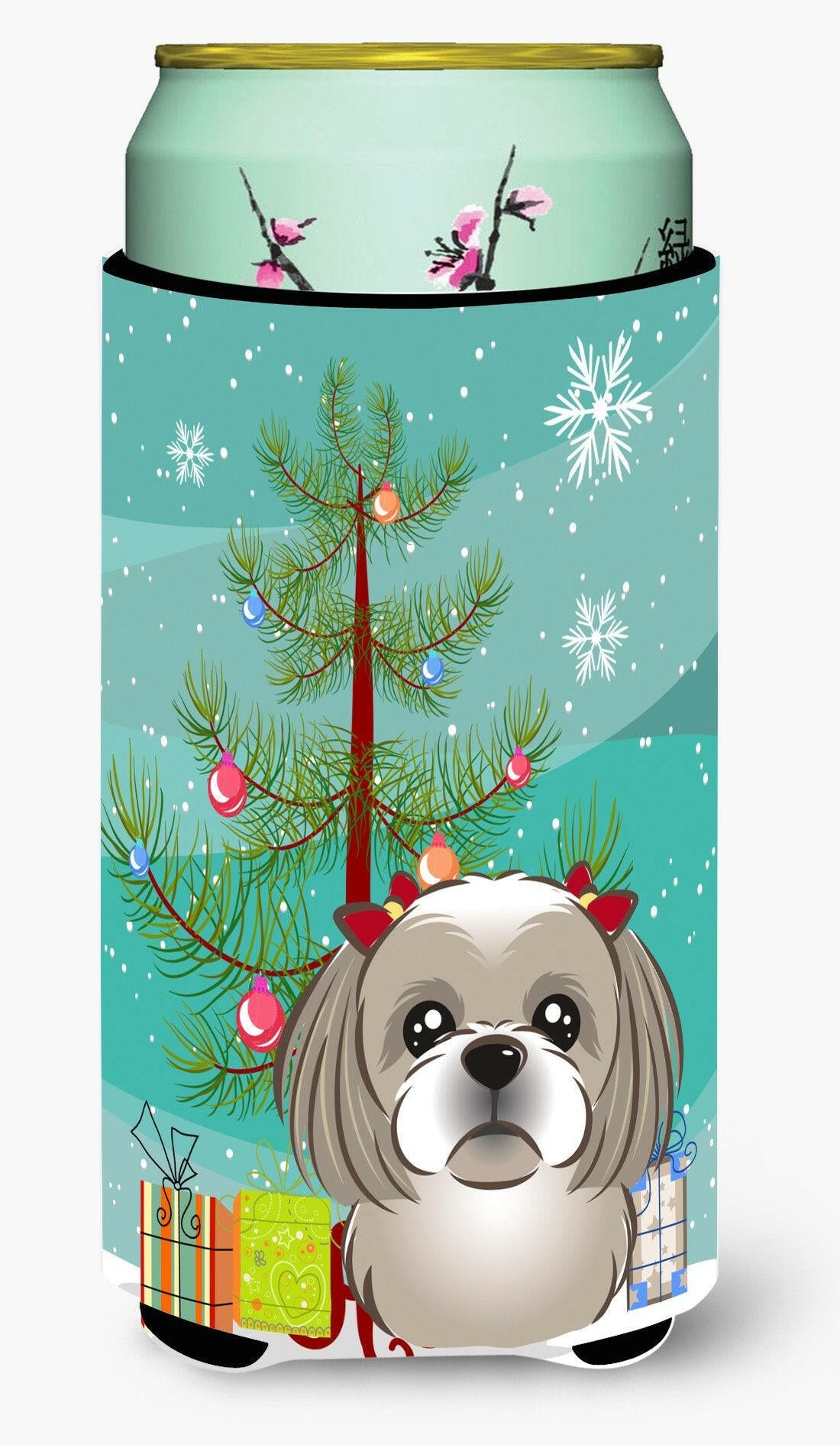 Christmas Tree and Gray Silver Shih Tzu Tall Boy Beverage Insulator Hugger BB1622TBC by Caroline's Treasures