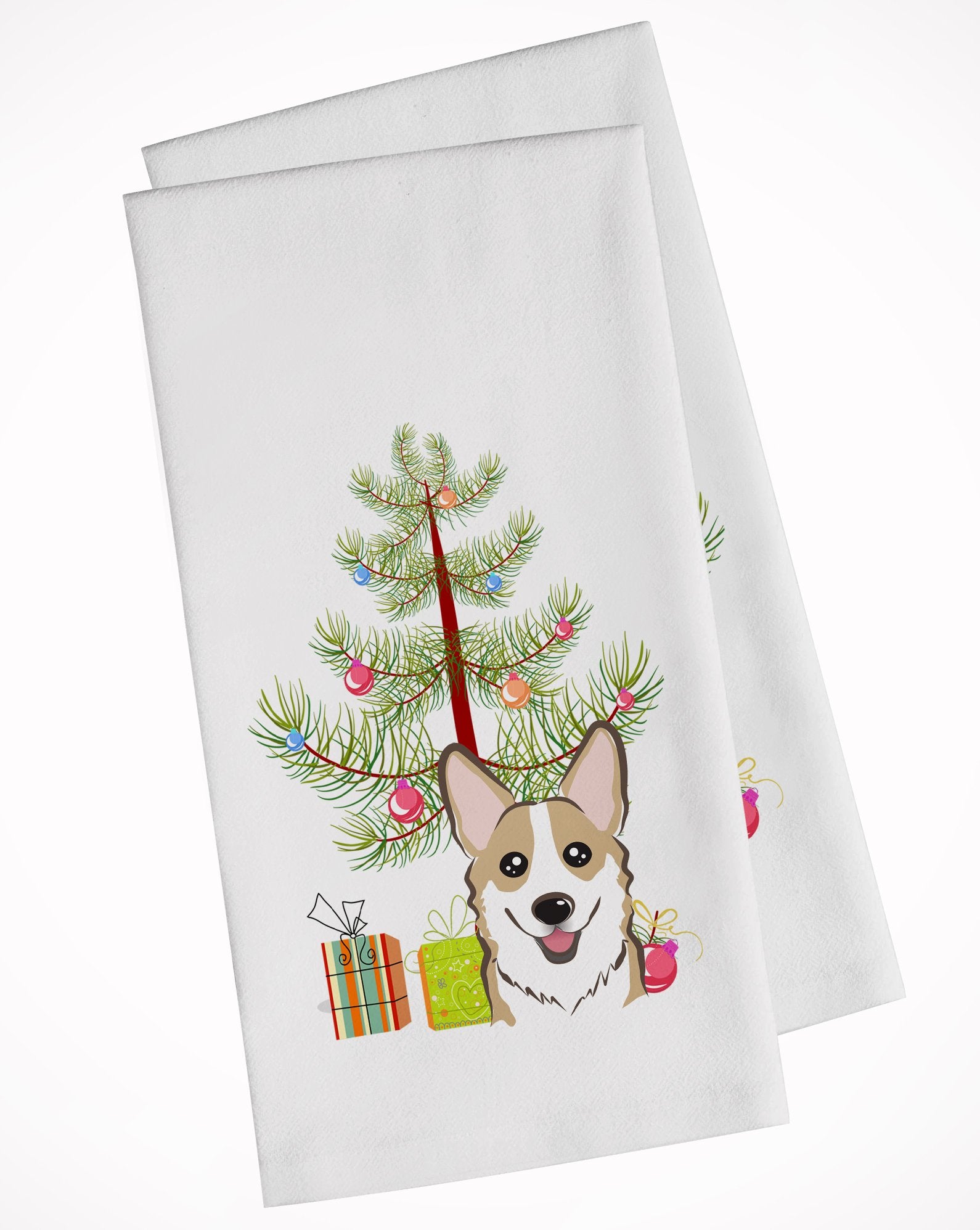 Christmas Tree and Sable Corgi White Kitchen Towel Set of 2 BB1625WTKT by Caroline's Treasures