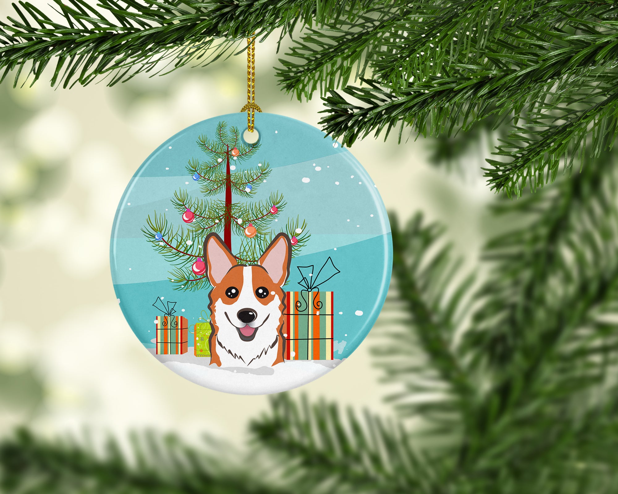 Christmas Tree and Red Corgi Ceramic Ornament BB1626CO1 - the-store.com