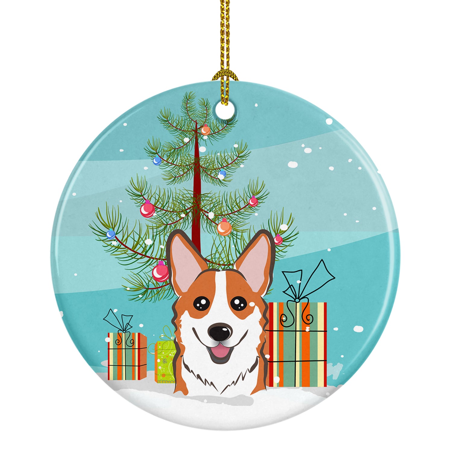 Christmas Tree and Red Corgi Ceramic Ornament BB1626CO1 - the-store.com