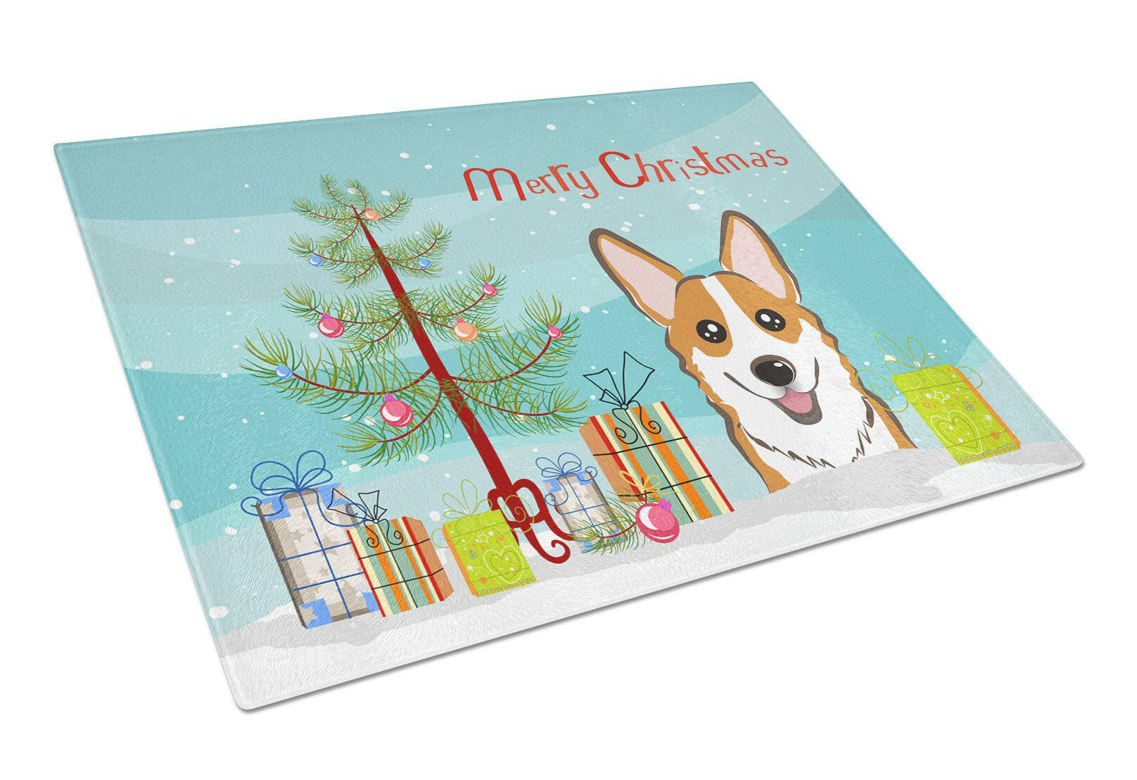 Christmas Tree and Red Corgi Glass Cutting Board Large BB1626LCB by Caroline's Treasures