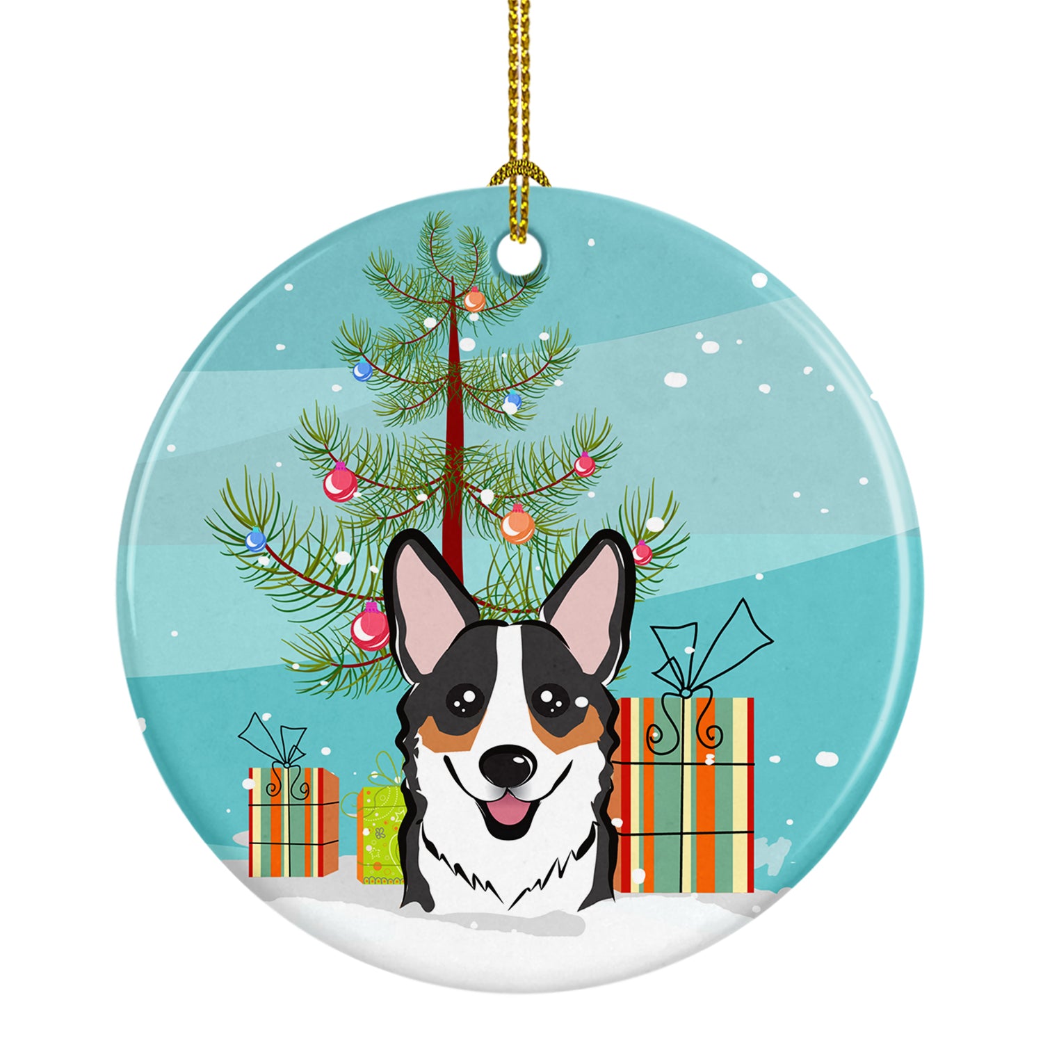 Christmas Tree and Tricolor Corgi Ceramic Ornament BB1627CO1 - the-store.com